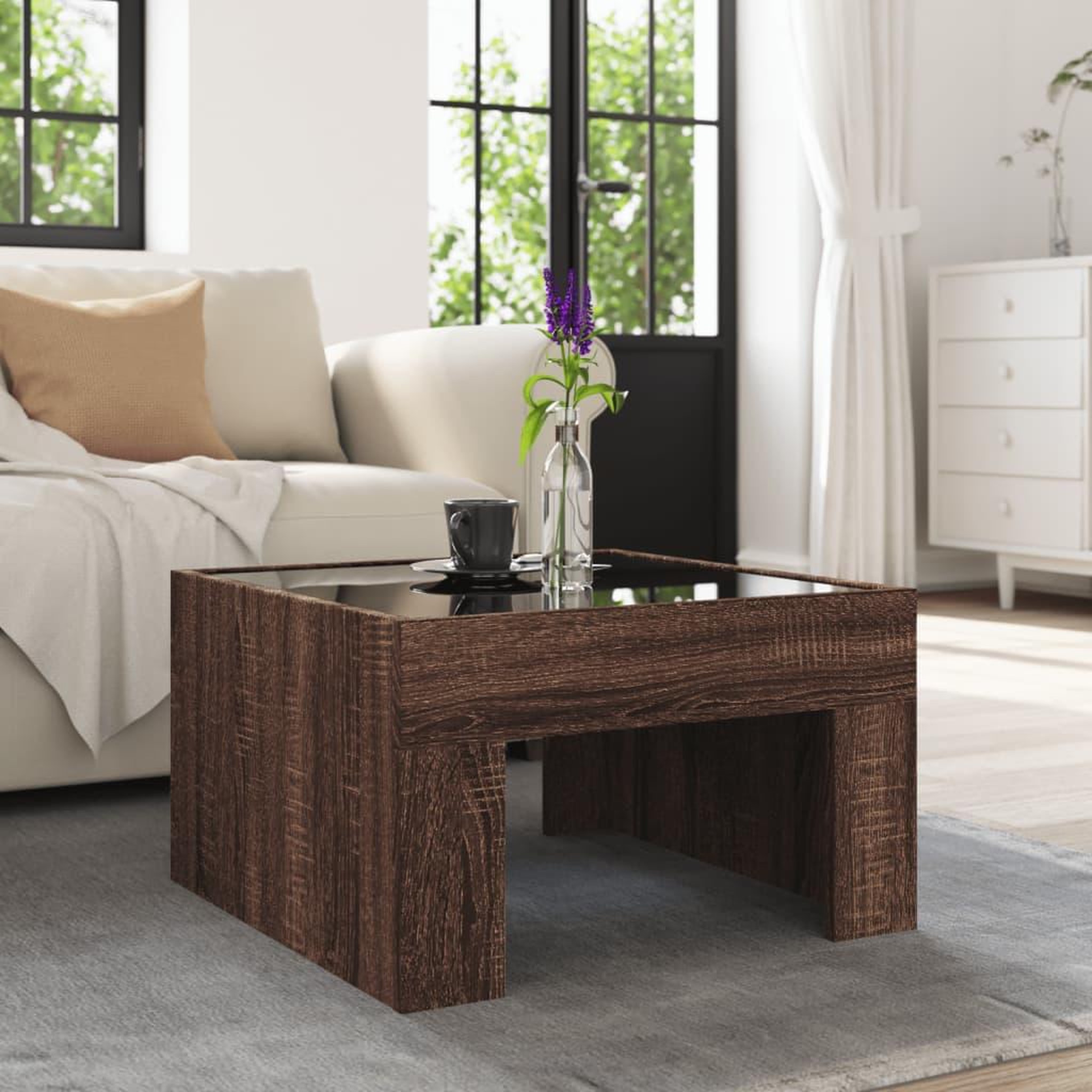 Voir la diapositive 4 : VIDAXL Table basse avec LED infini chene marron 50x50x30 cm