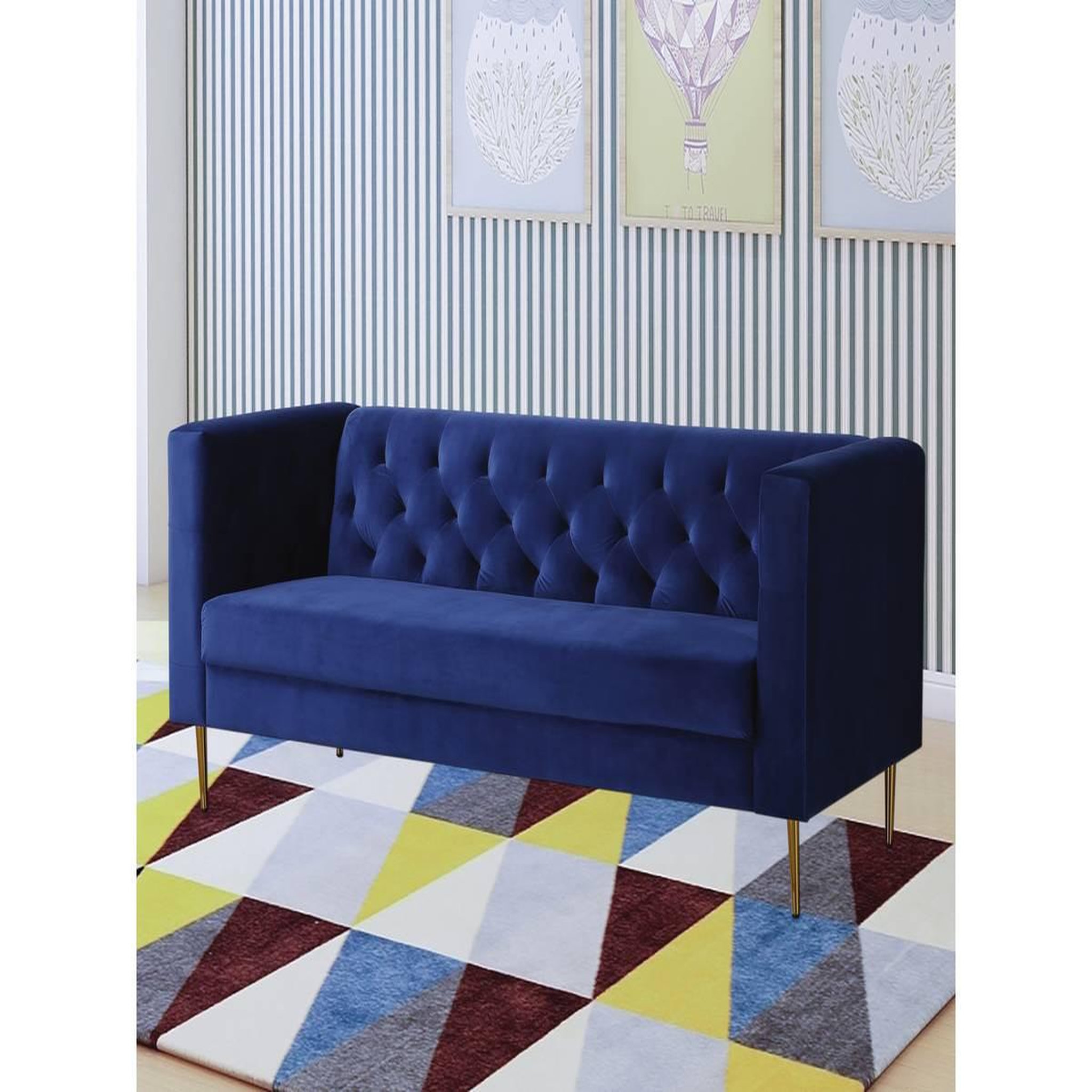 Voir la diapositive 2 : Habitat et Jardin Canapé fixe en velours  bruce  - 196 x 76 x 82 cm - 3 places - bleu foncé