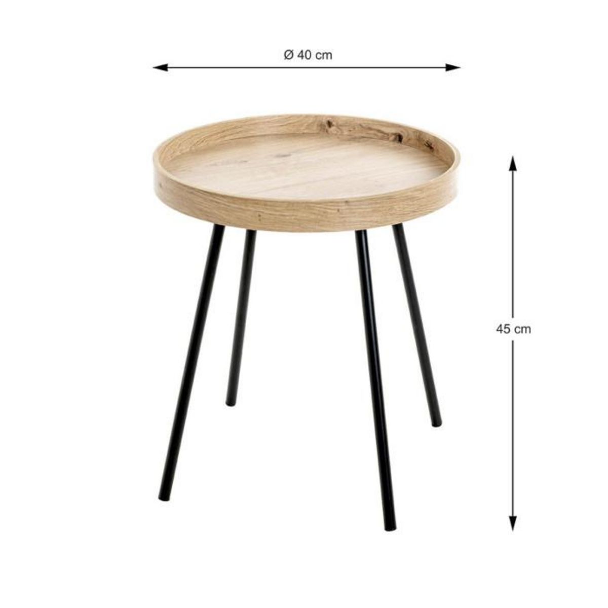 Paris Prix Table d'Appoint avec Rebord  Miranda  45cm Chêne & Noir