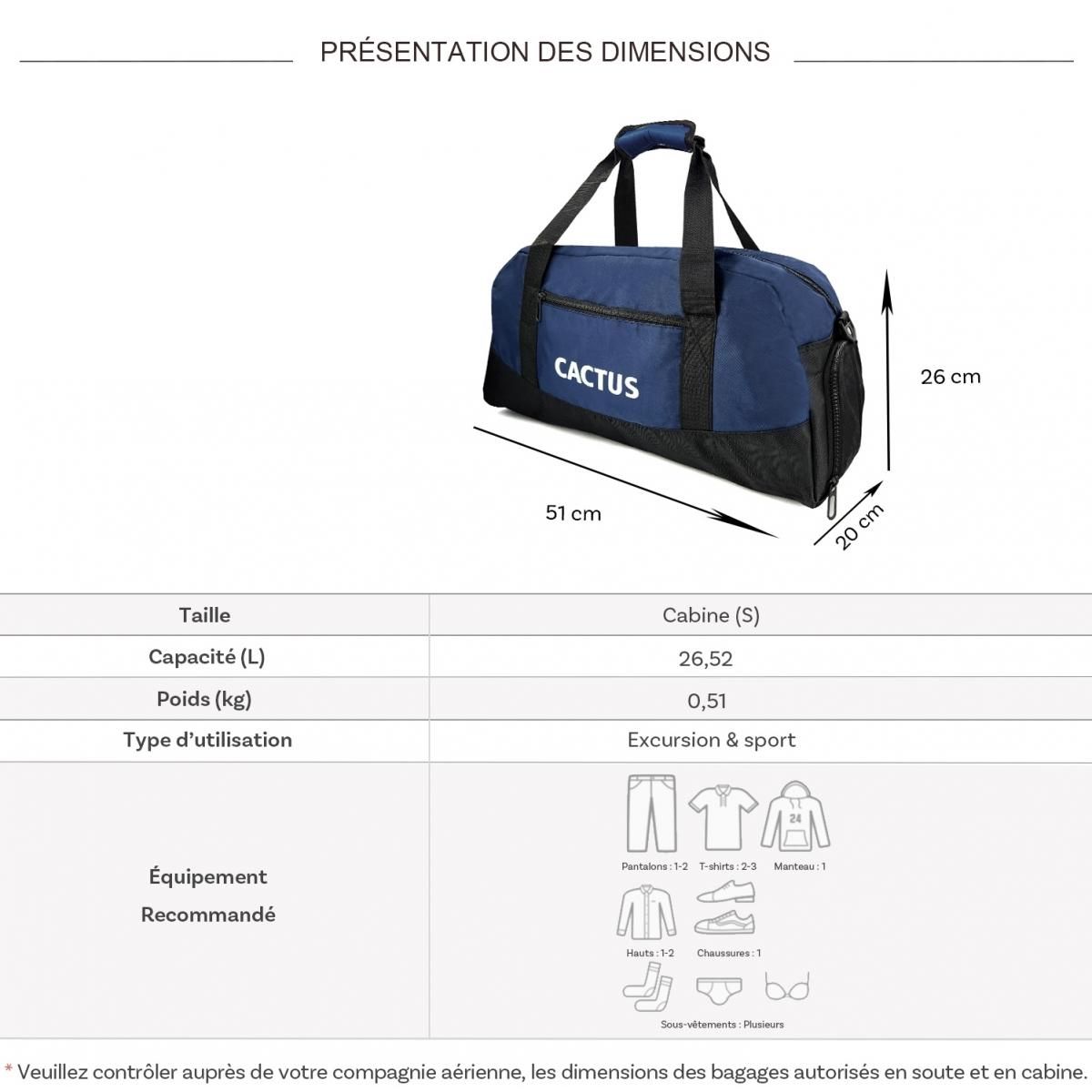 Cactus Sac de voyage week-end 26L et sport sans roulettes