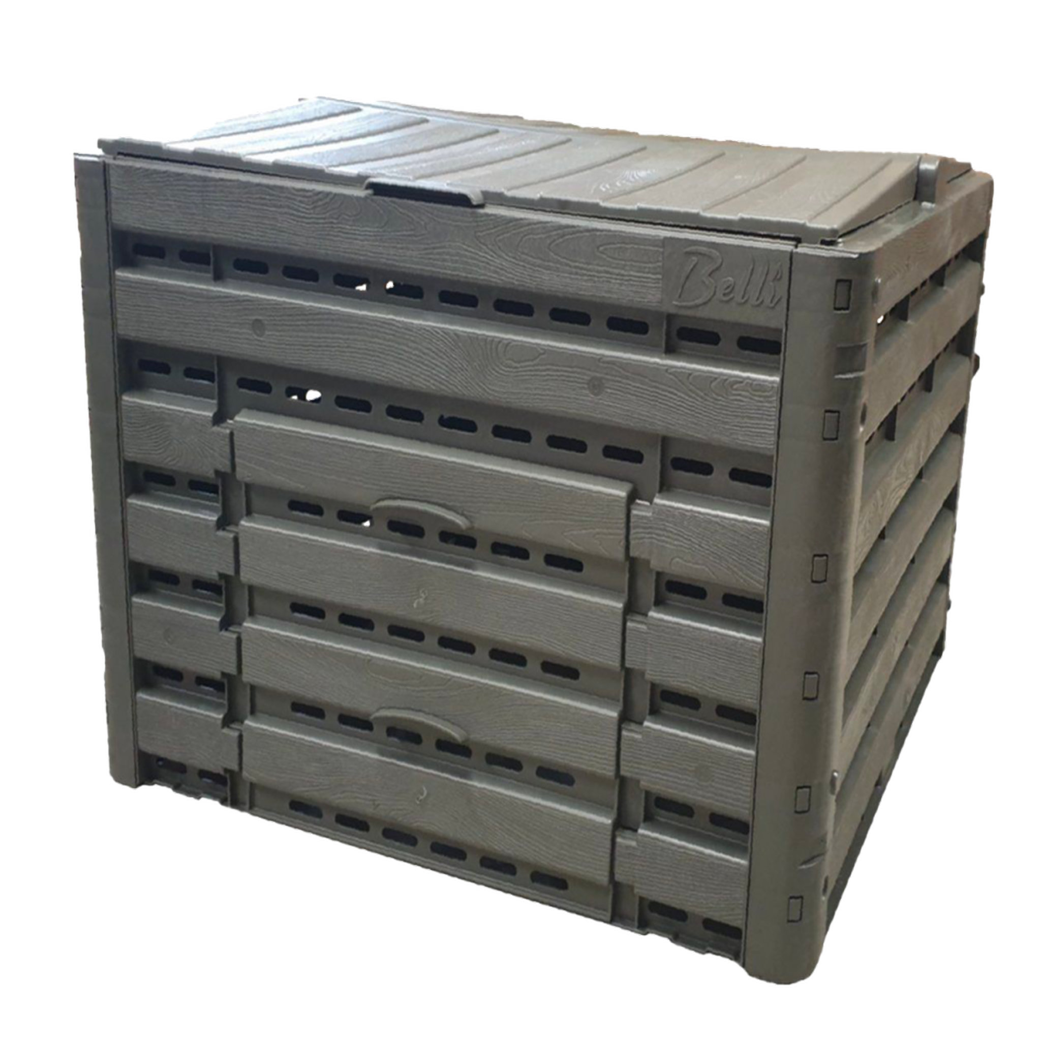 Voir la diapositive 1 : Belli Composteur modulable résine - Imitation bois Taupe - 400L - COMPOST'WOOD