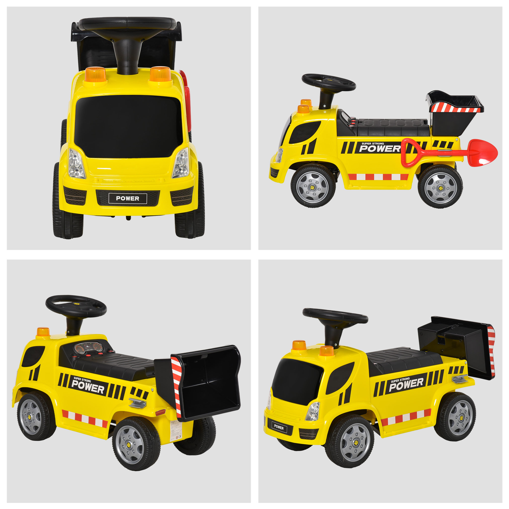 Voir la diapositive 4 : HOMCOM Porteur enfant camion 18-36 mois benne basculante pelle effets sonores lumineux noir jaune