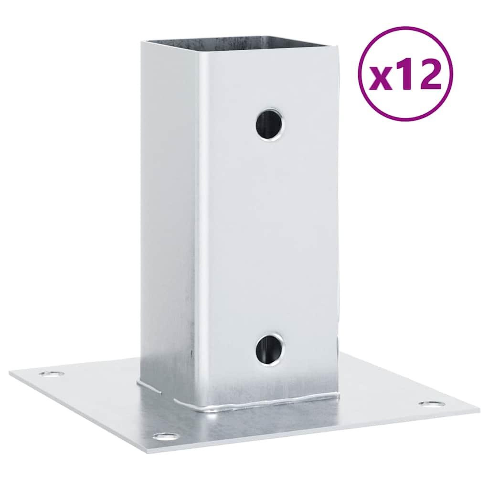 Voir la diapositive 2 : VIDAXL Bases de poteau carrees 12 pcs argent 71x71 mm acier galvanise
