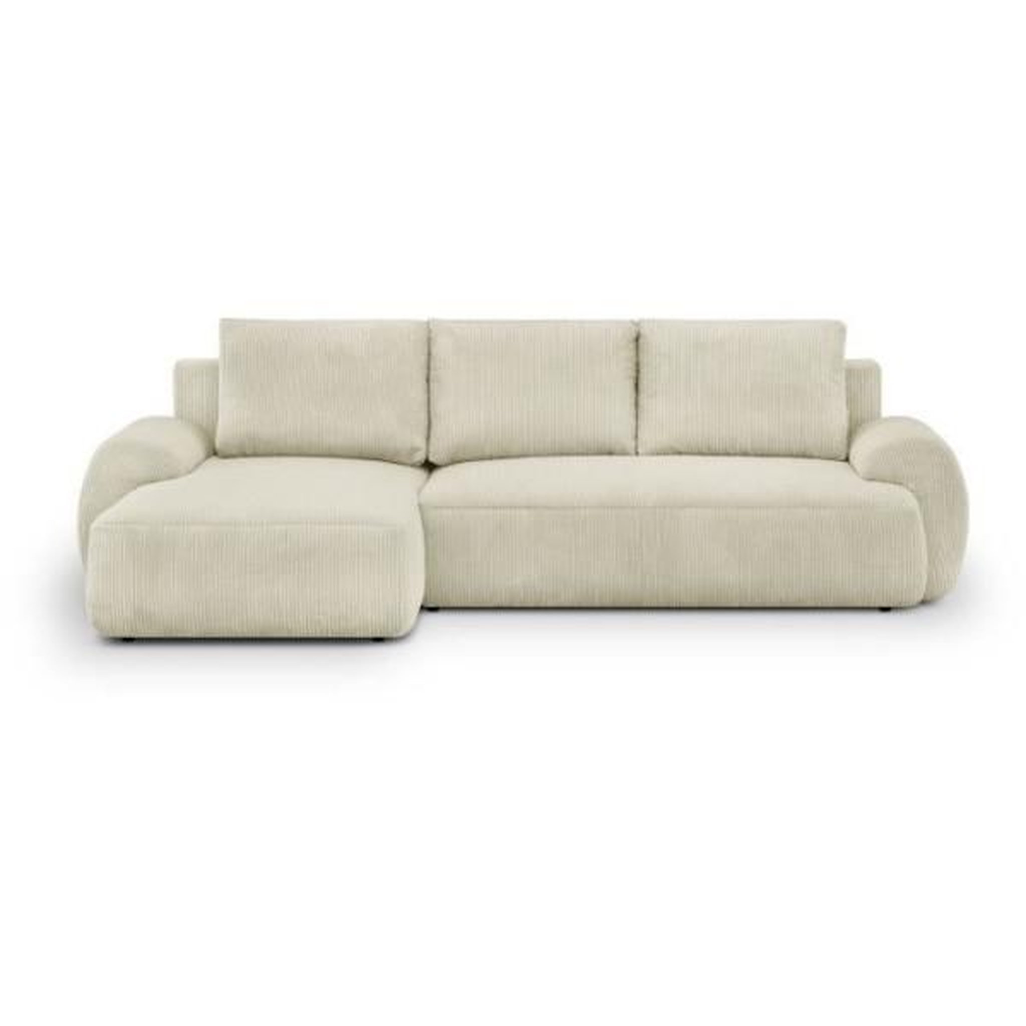 MARKET24 Canapé d'angle gauche convertible 4/5 places MILO - Velours côtelés beige - Coffre de rangement - L 264 x H 84 x P 99/145 cm