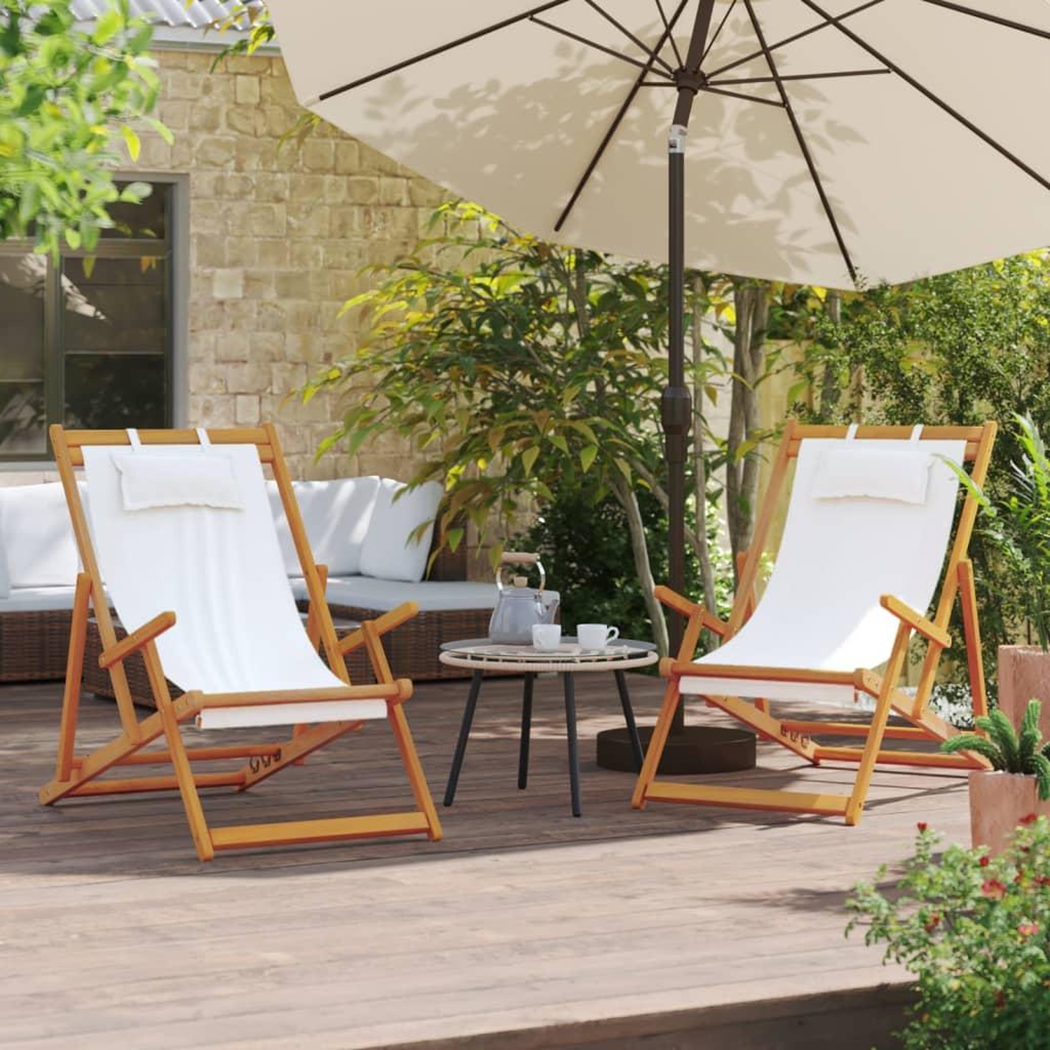 VIDAXL Chaises de plage pliables lot de 2 creme tissu
