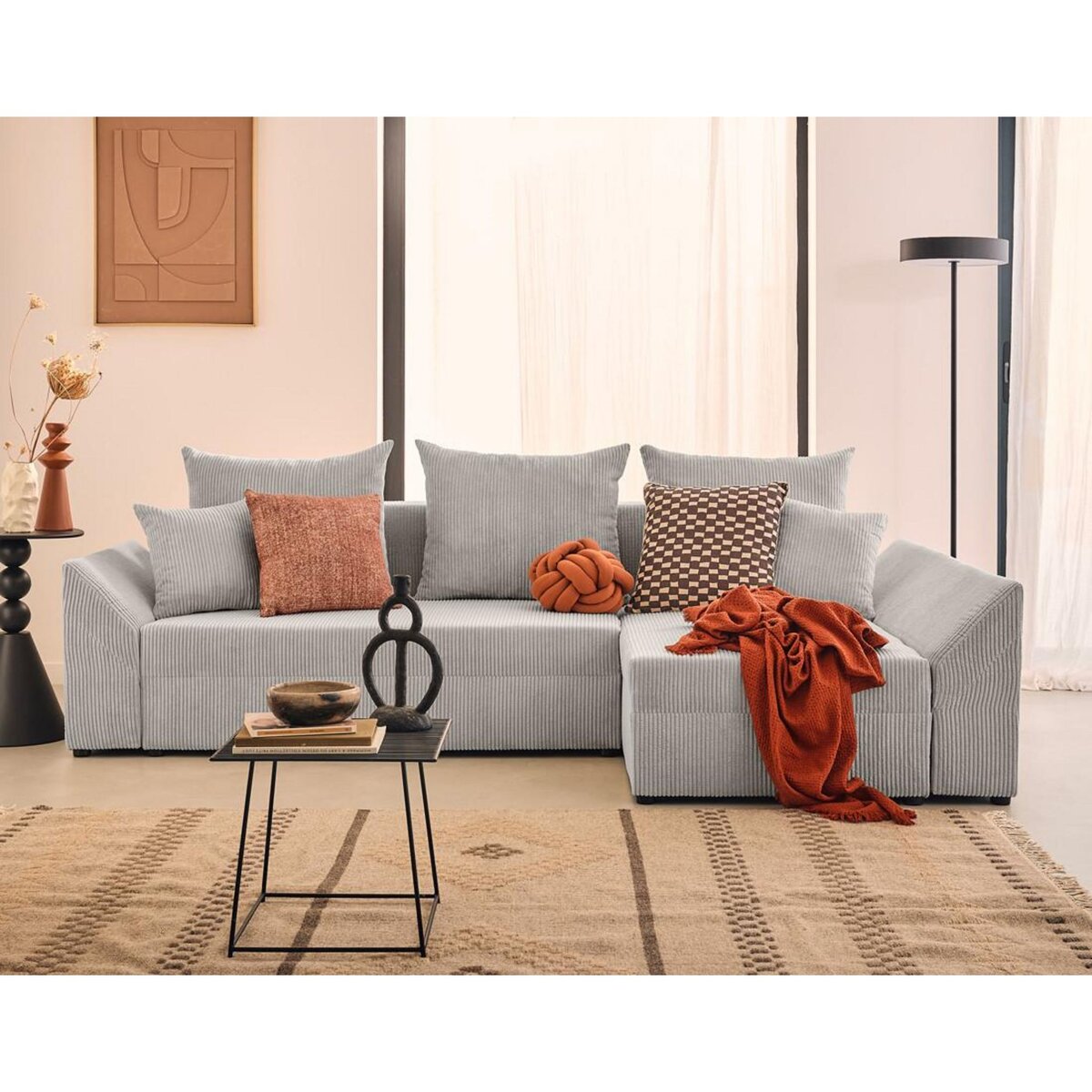 BEST MOBILIER Mike - canapé d'angle réversible - 4 places - convertible avec coffre - en velours côtelé