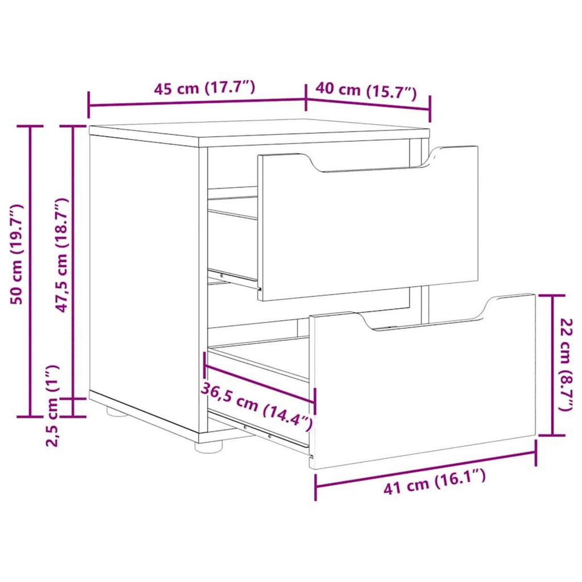 VIDAXL Table de chevet VISNES gris beton 45x40x50 cm bois d'ingenierie