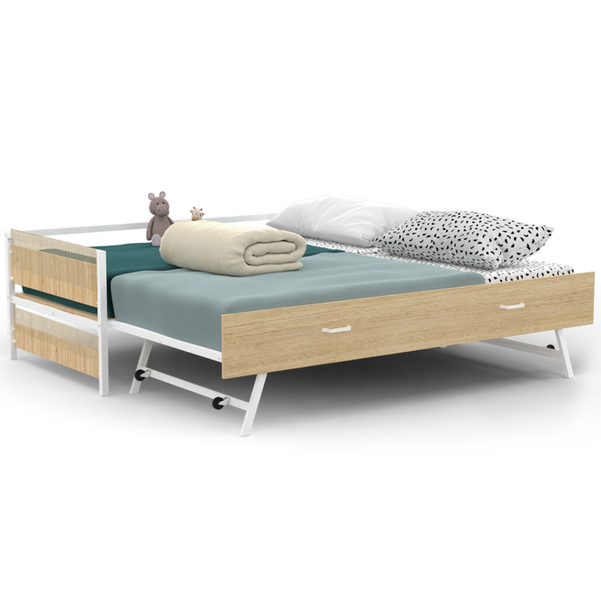 ID MARKET Lit banquette 90 x 190 cm DETROIT convertible 180 x 190 cm hêtre et blanc style industriel