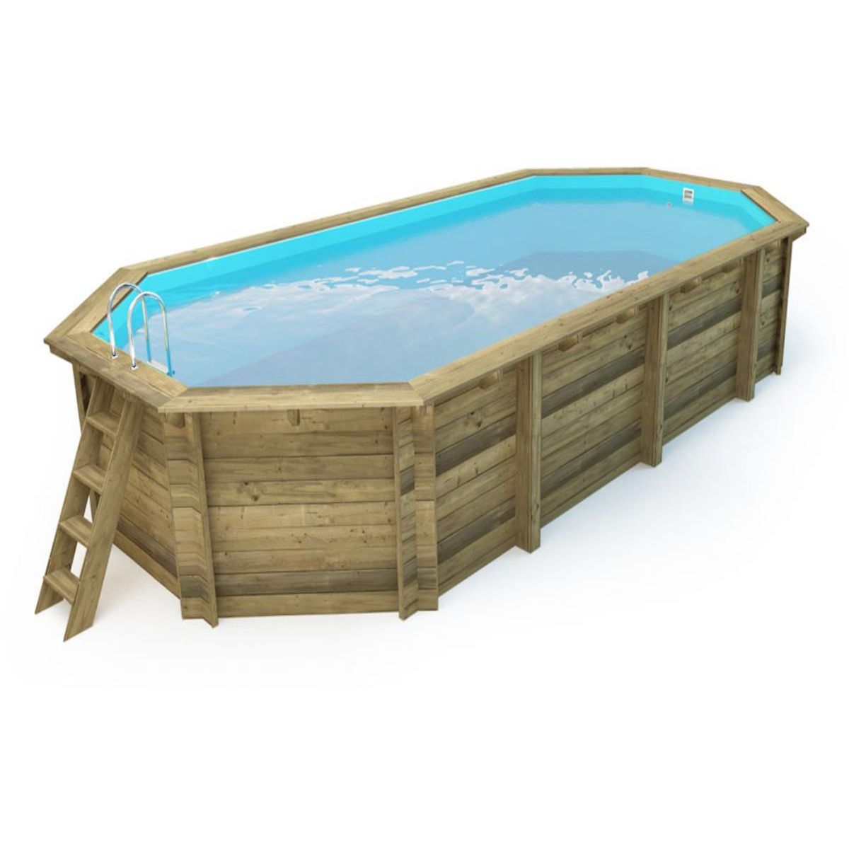 Habitat et Jardin Piscine bois   Palma 130   - 7.57 x 4.07 x 1.31 m +  Bâche à bulles 180 µ + Bâche hiver 280 gr/m²