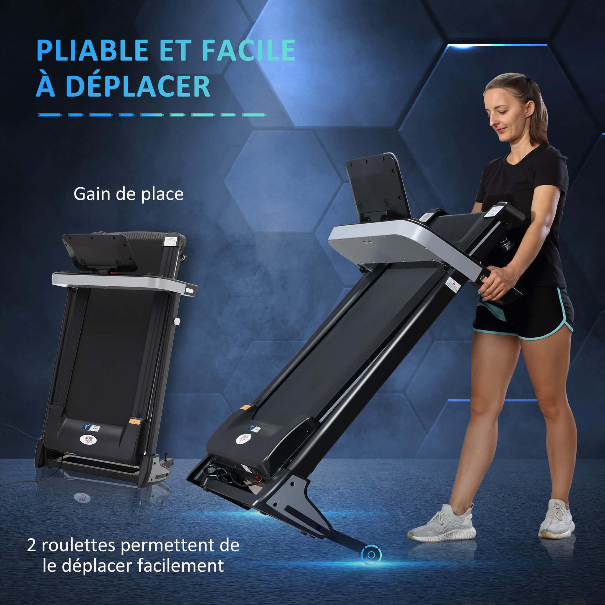 Voir la diapositive 5 : HOMCOM Tapis de course pliable - collaboration aosom.fr x ffhandball - 1-12 km/h 500 w écran lcd 12 programmes noir