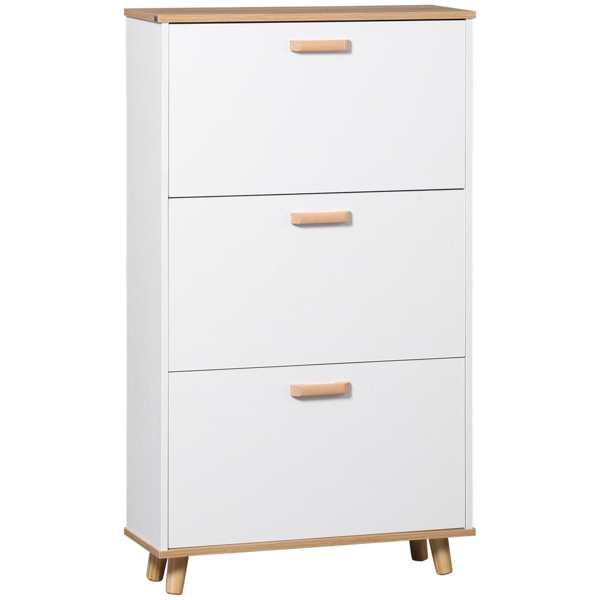 Meuble à Chaussures Bois Avec 3 Portes Rabattantes - 18 Paires, étagères Réglables - 60x24x113 Cm - Pour Entrée Ou Couloir étroit - 4