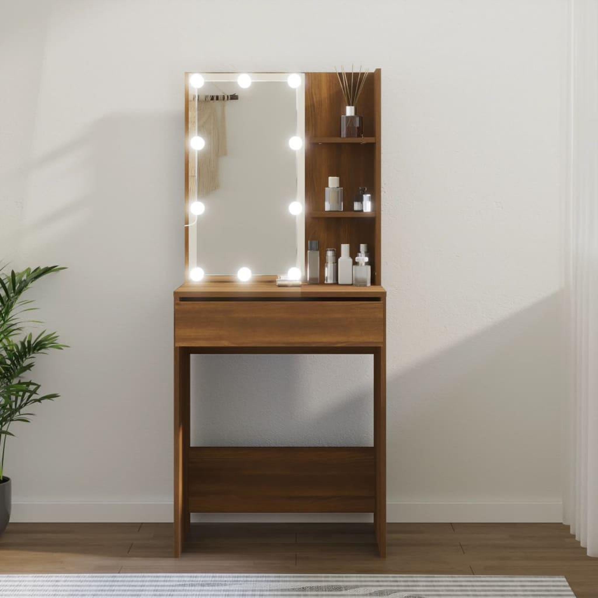 Voir la diapositive 1 : VIDAXL Coiffeuse avec LED Chene marron 60x40x140 cm