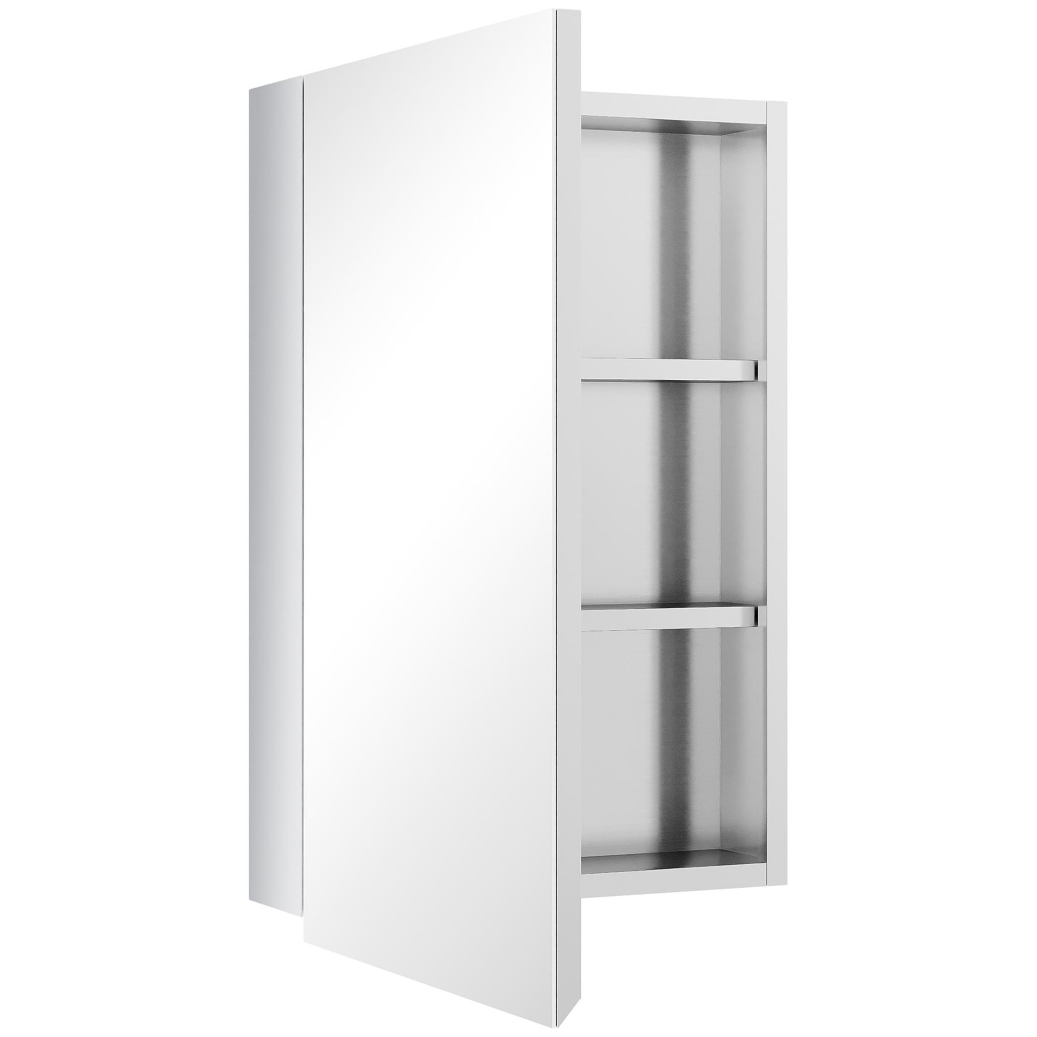 KLEANKIN Armoire miroir murale salle de bain toilette dim. 39l x 12l x 60h cm acier inox. Verre