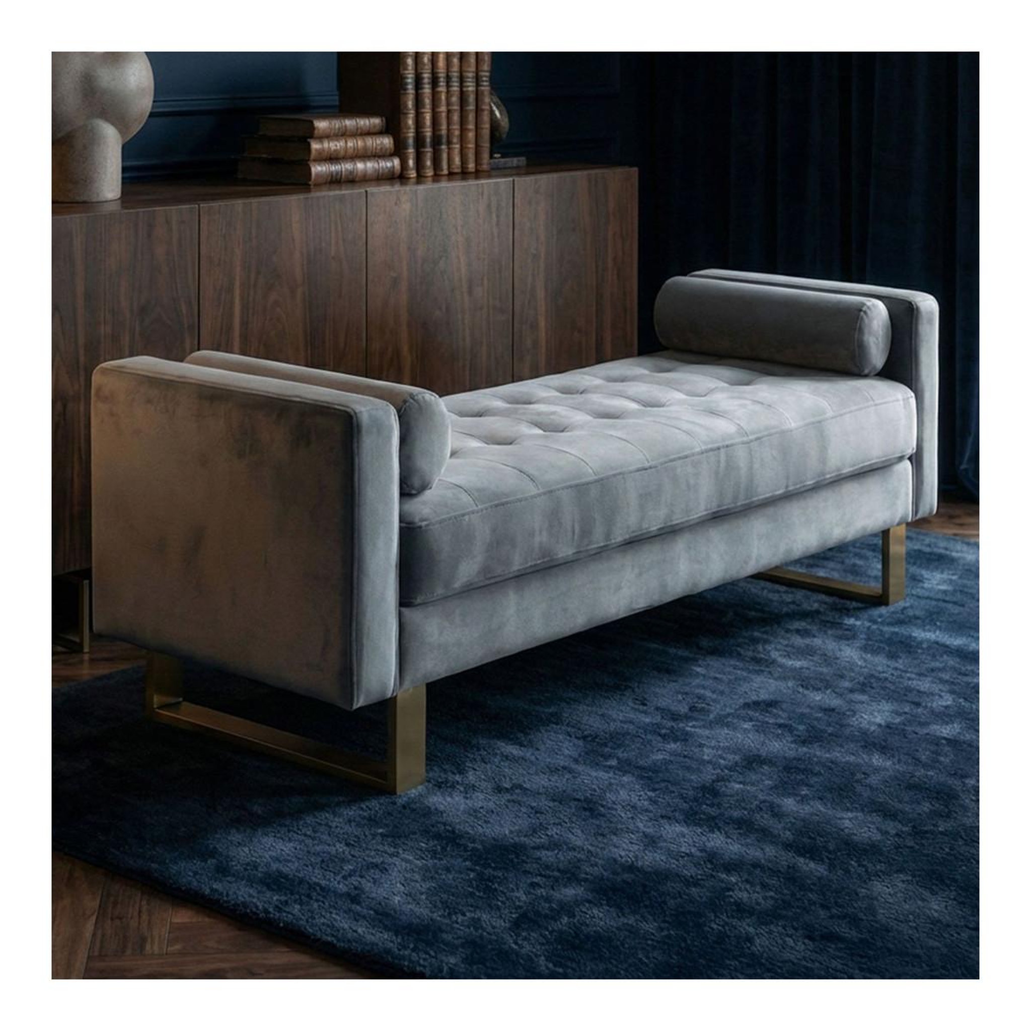 Voir la diapositive 4 : Paris Prix Banquette capitonnée velours  qena  160cm argent