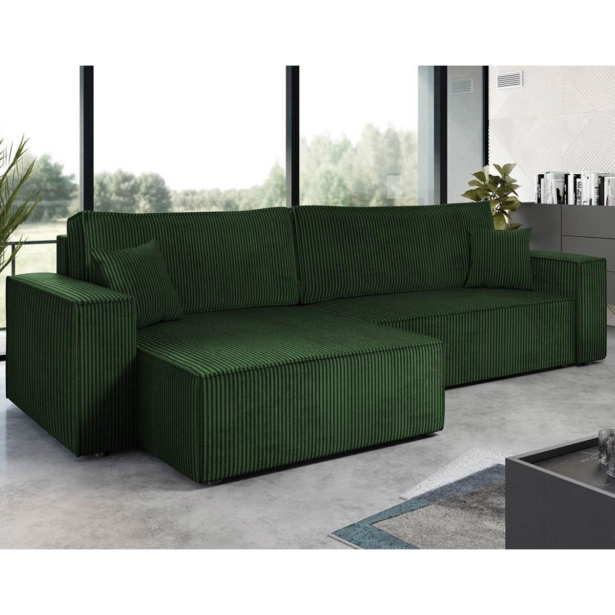 BEST MOBILIER Cezanne - canapé d'angle réversible 5 places convertible avec coffre en velours côtelé