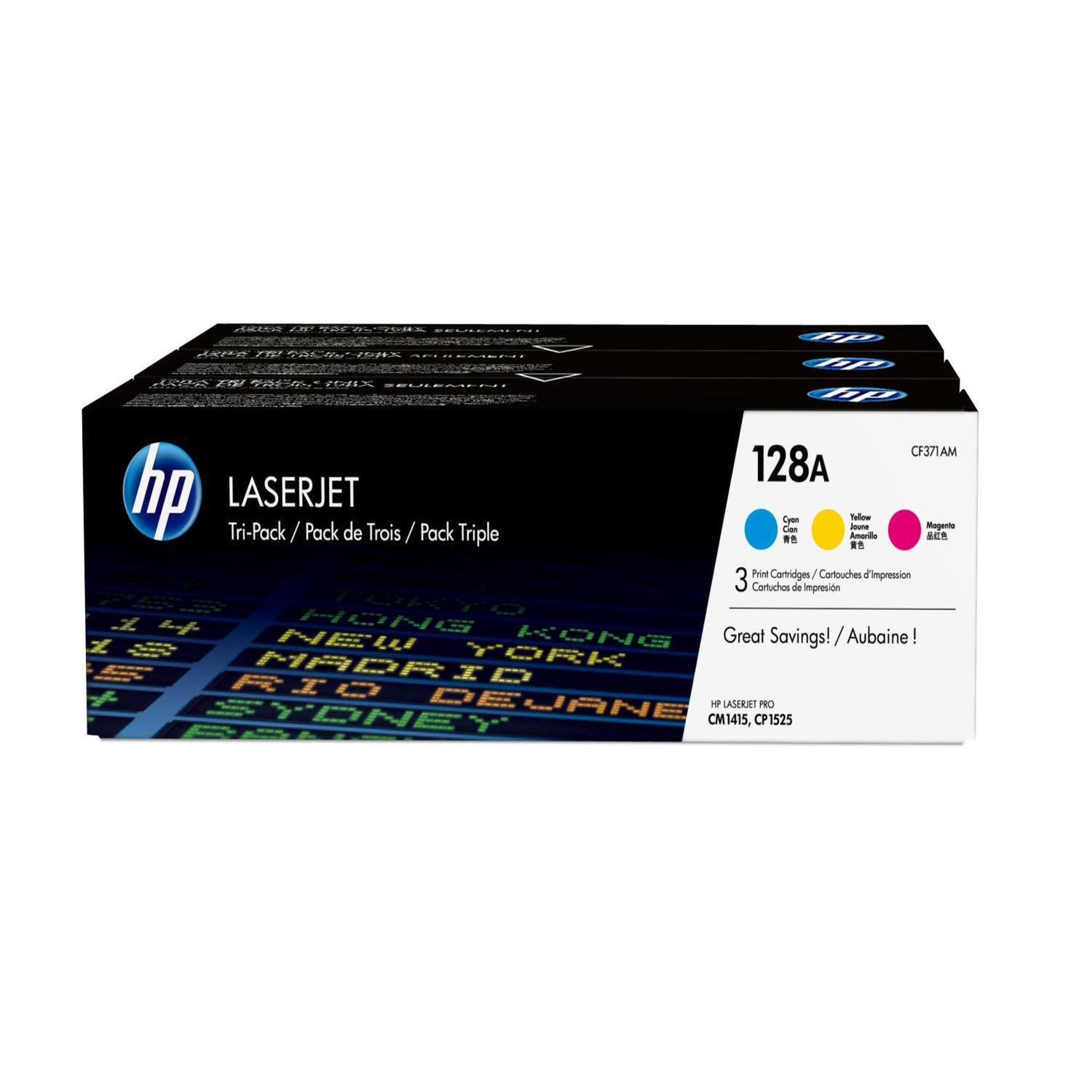 Voir la diapositive 2 : HP HP 128A pack de 3 toners originaux CF371AM pour HP Color LaserJet Pro CM1415, CP1521/CP1522/CP1523/CP1525/CP1526/CP1527/CP1528