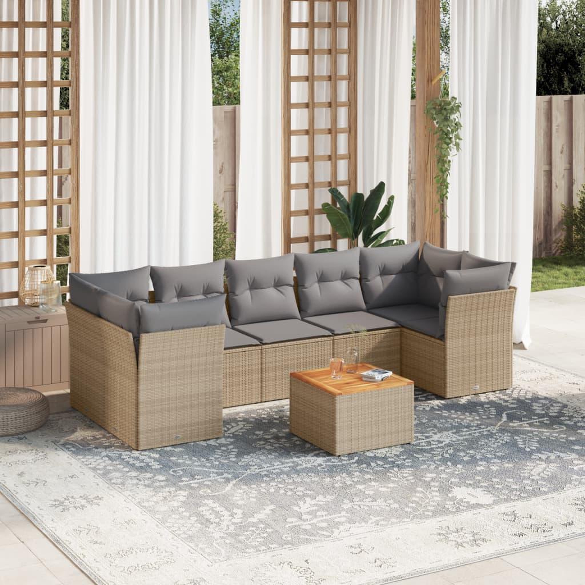 VIDAXL Salon de jardin avec coussins 8pcs melange beige resine tressee