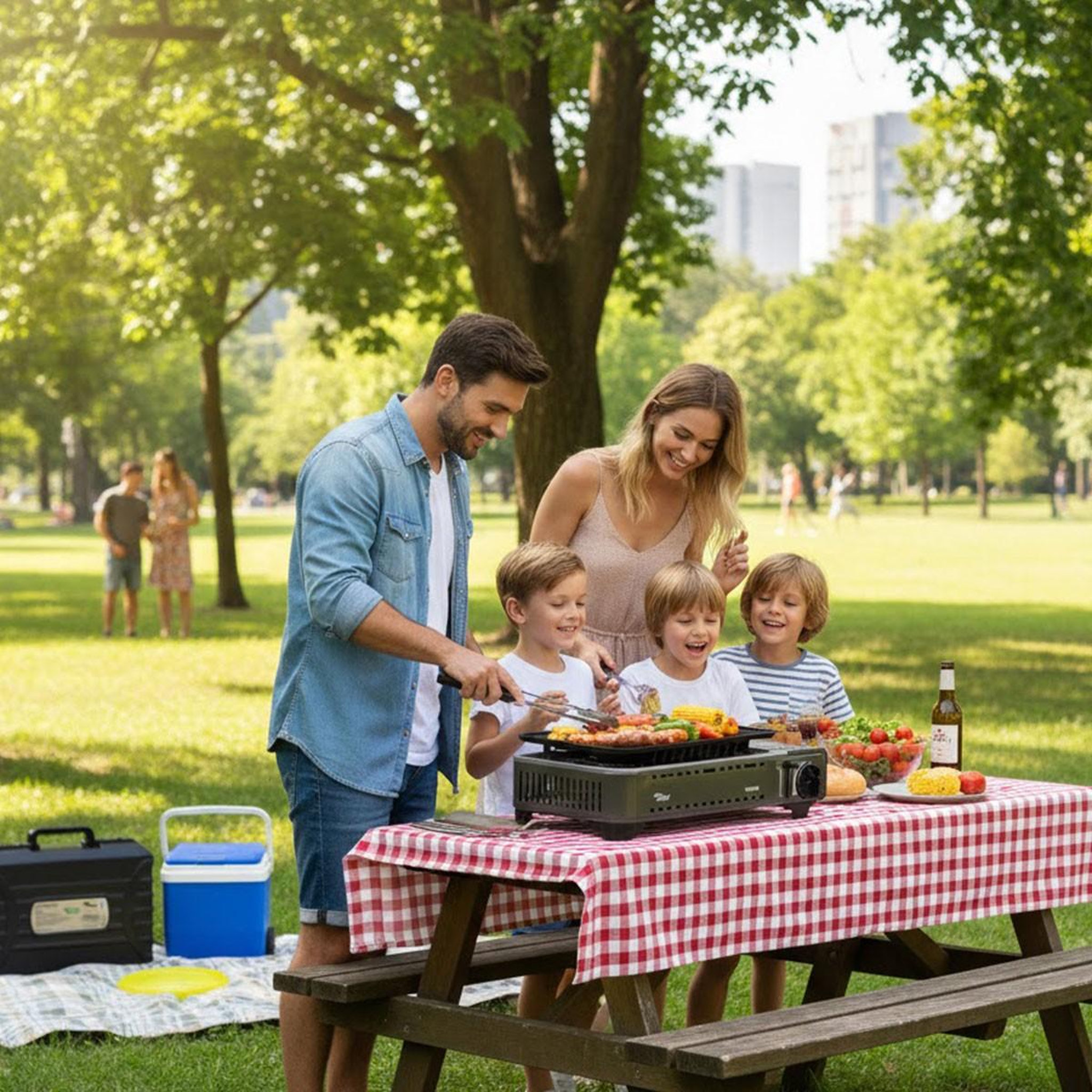 Voir la diapositive 5 : ALPENTECH Barbecue à gaz portable réchaud grill 1780w butane allumage piezo + mallette camping alpen