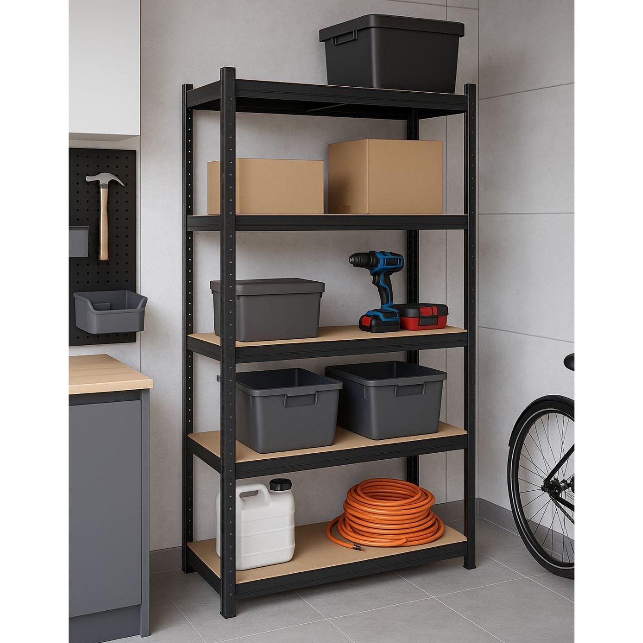 Voir la diapositive 4 : INTEC Etagère de rangement noire 90 x 60 x h180cm - rayonnage métal haute qualité 5 plateaux charges lourdes 1500kg intec