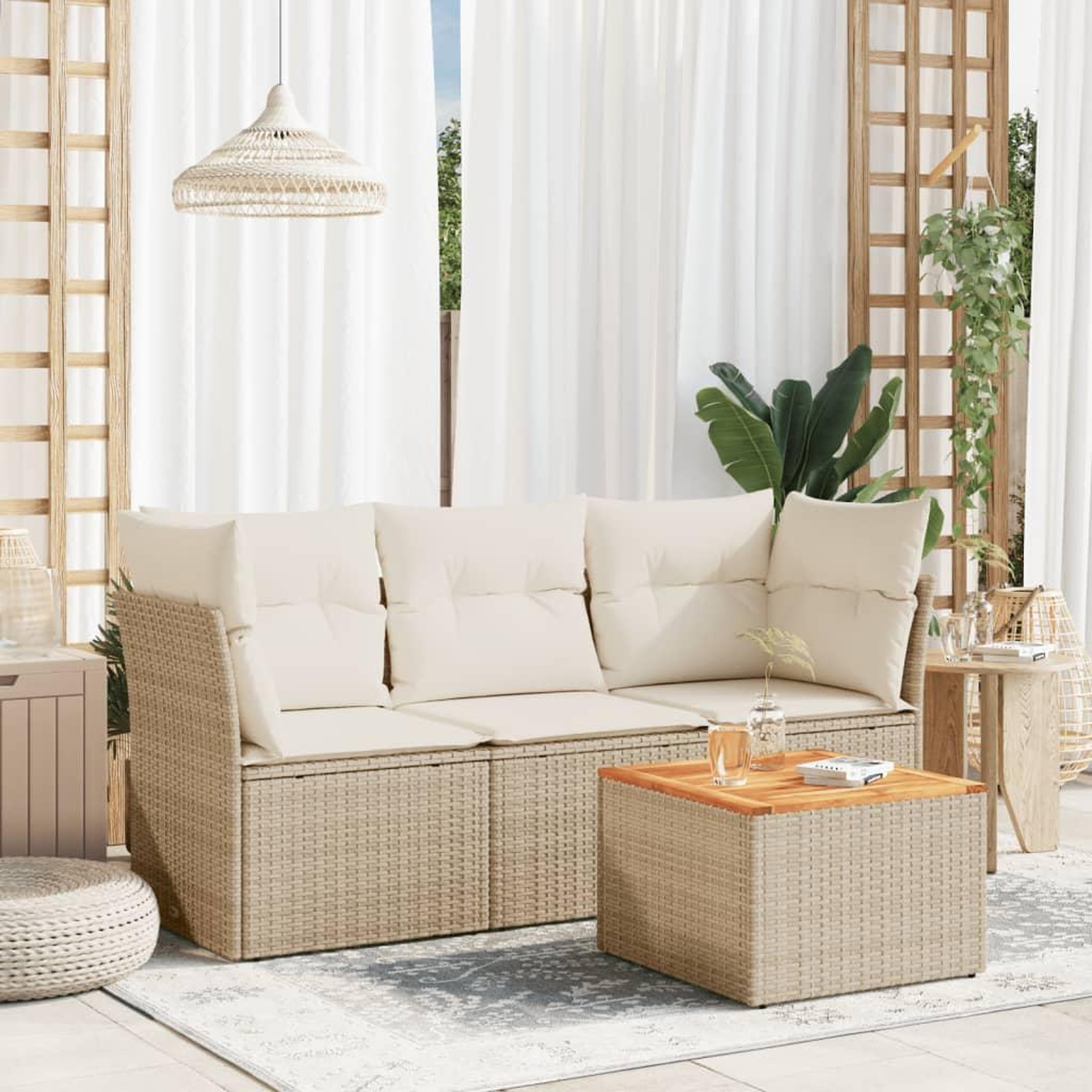 VIDAXL Salon de jardin avec coussins 4 pcs beige resine tressee