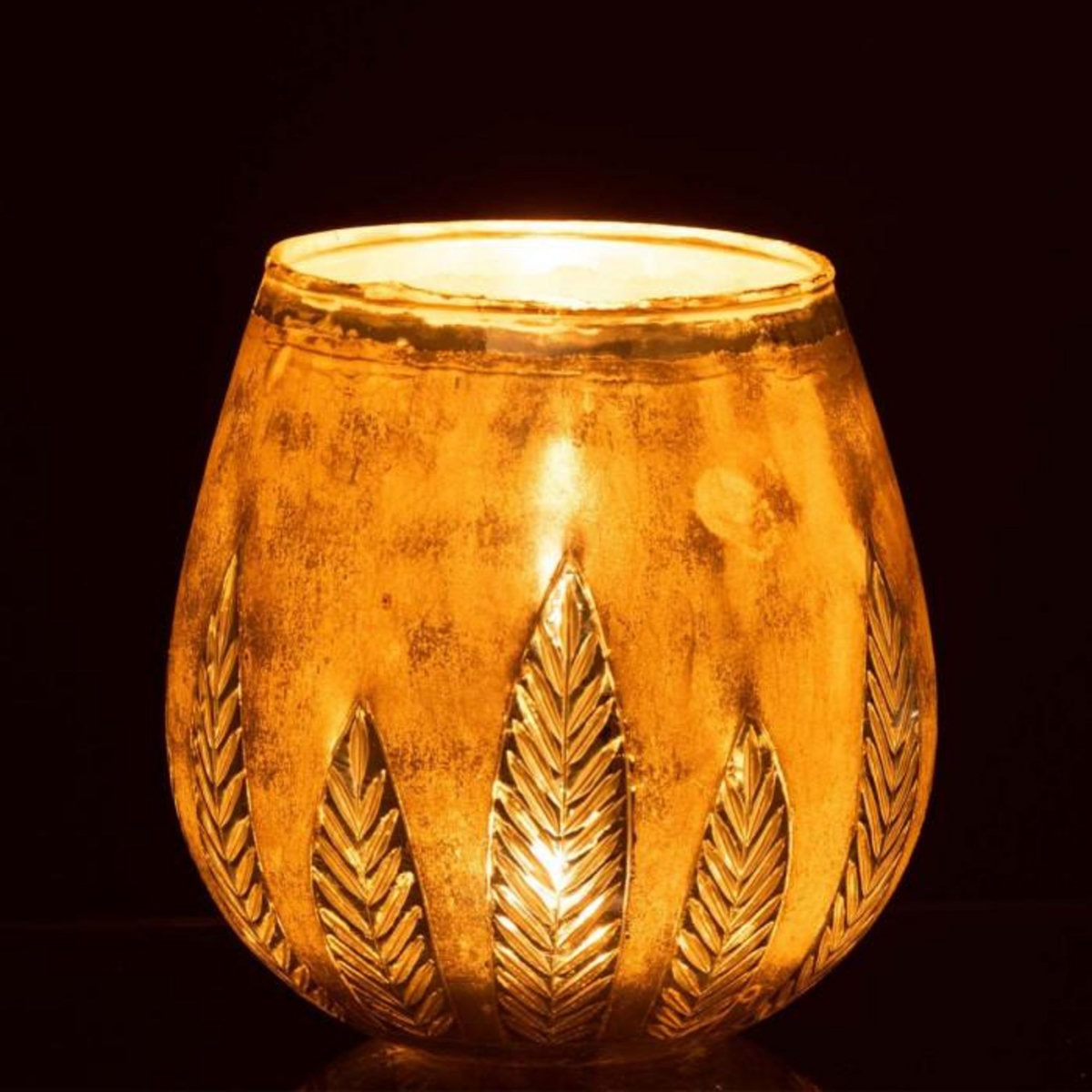 Paris Prix Photophore Design Rond  Feuilles  18cm Argent