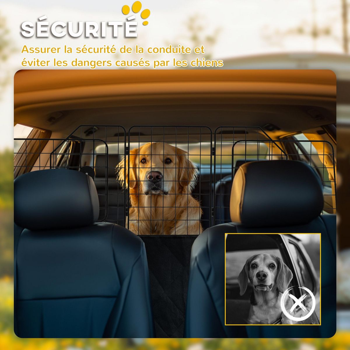 PAWHUT Grille de séparation voiture pour chien pliable réglable 93-150L cm universelle pour appui-tête noir