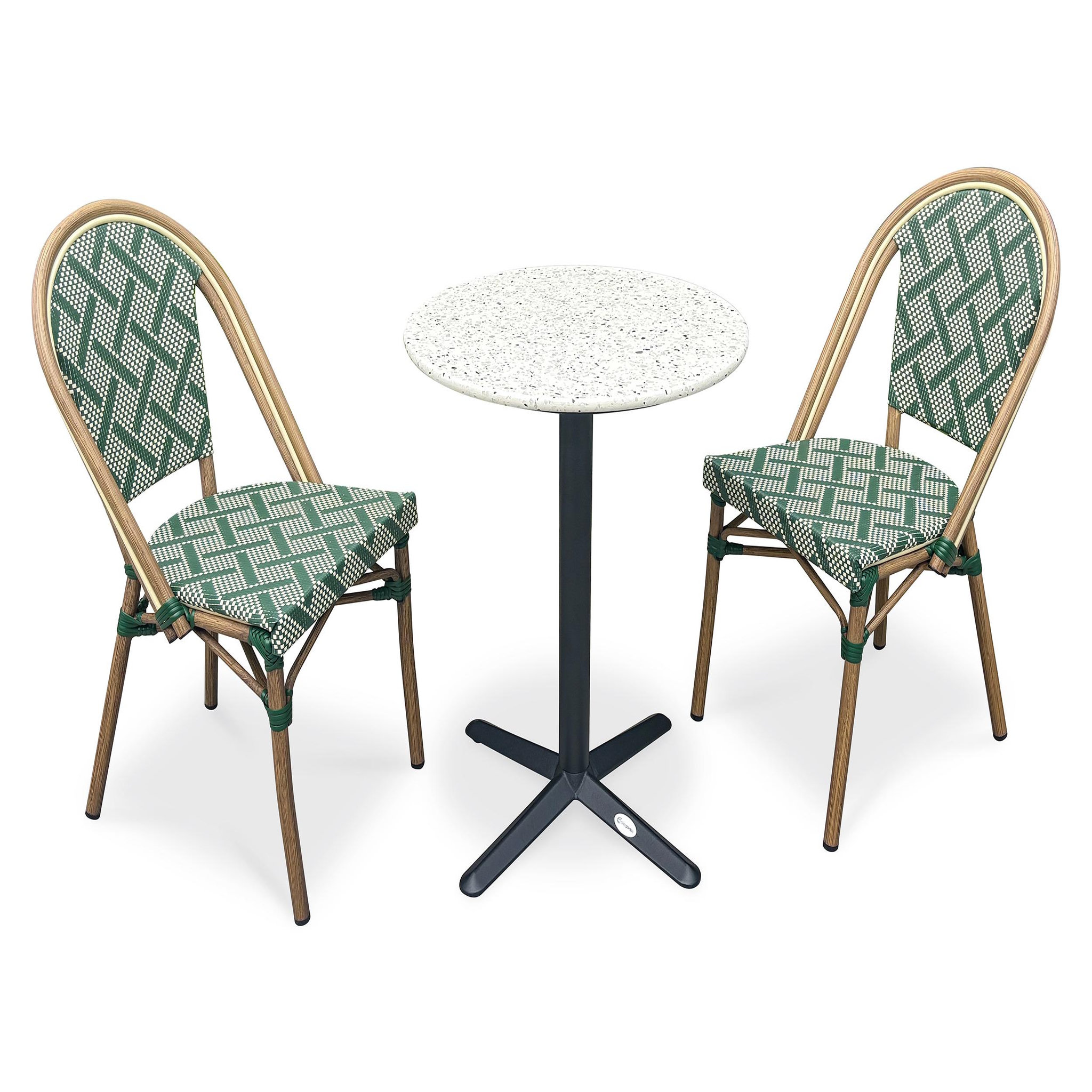 DCB GARDEN Ensemble repas de jardin en acier et plateau rond terrazzo (2 places)