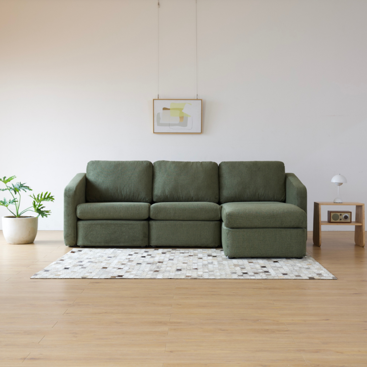 CONCEPT USINE Canapé modulable 3 places vert avec pouf KONEKT