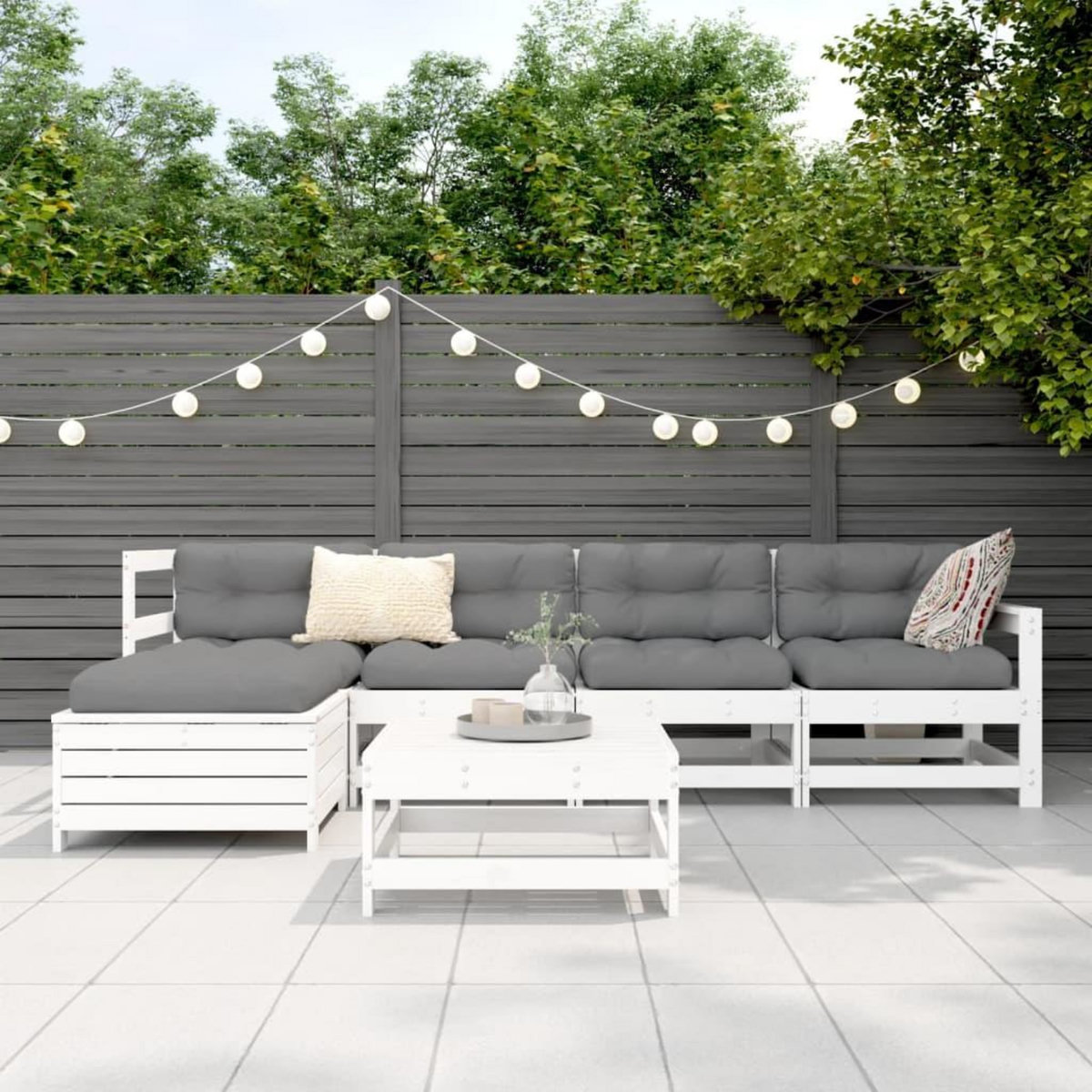 VIDAXL Salon de jardin 6 pcs blanc bois de pin massif