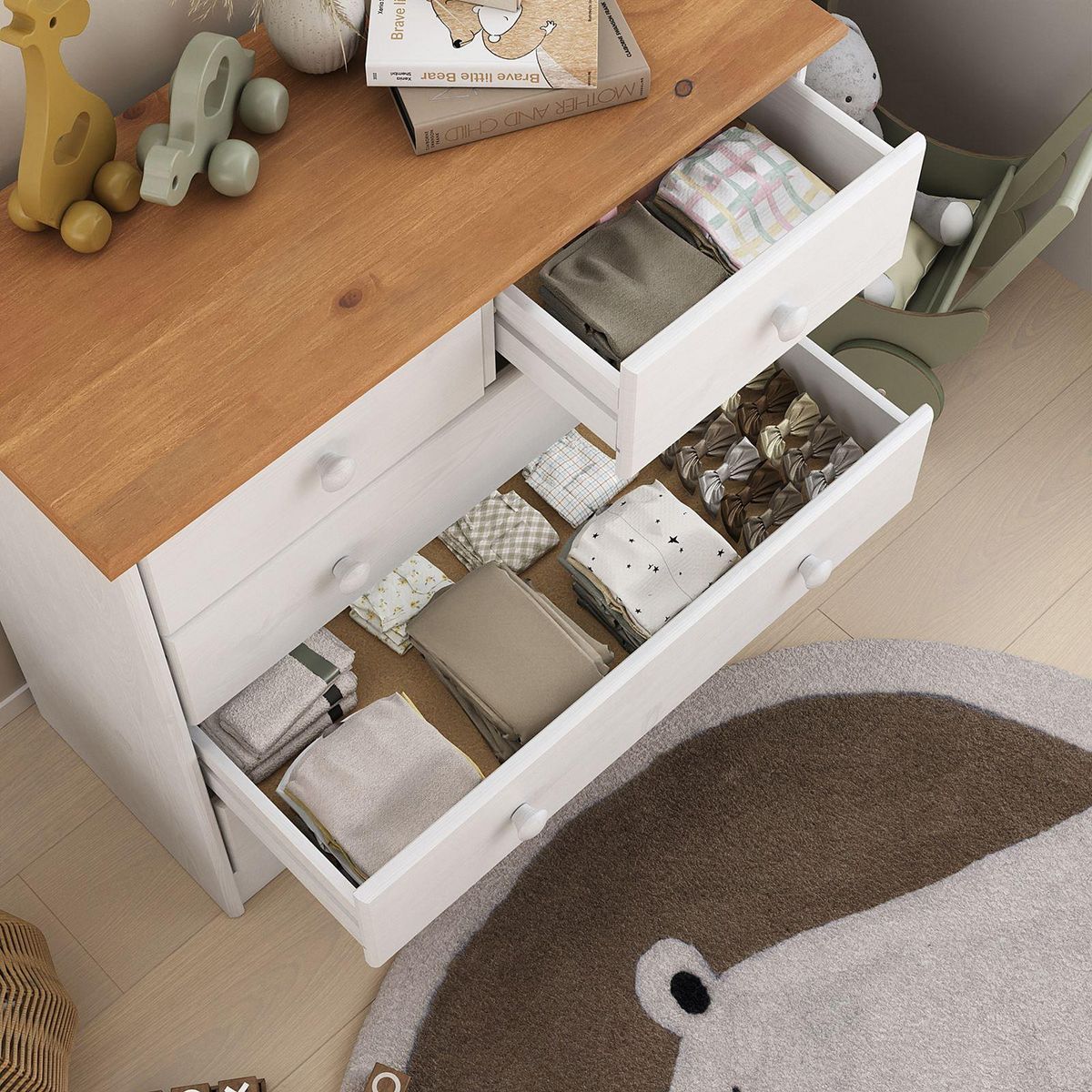 IDIMEX Commode en pin RONDO, 2+3 tiroirs