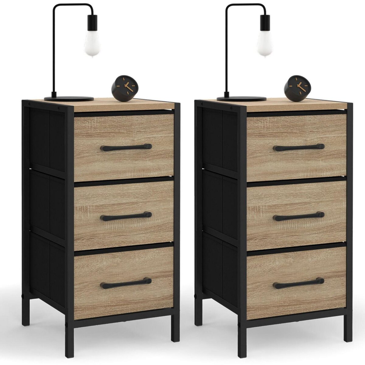 ID MARKET Lot de 2 tables de chevet UTAH 3 tiroirs