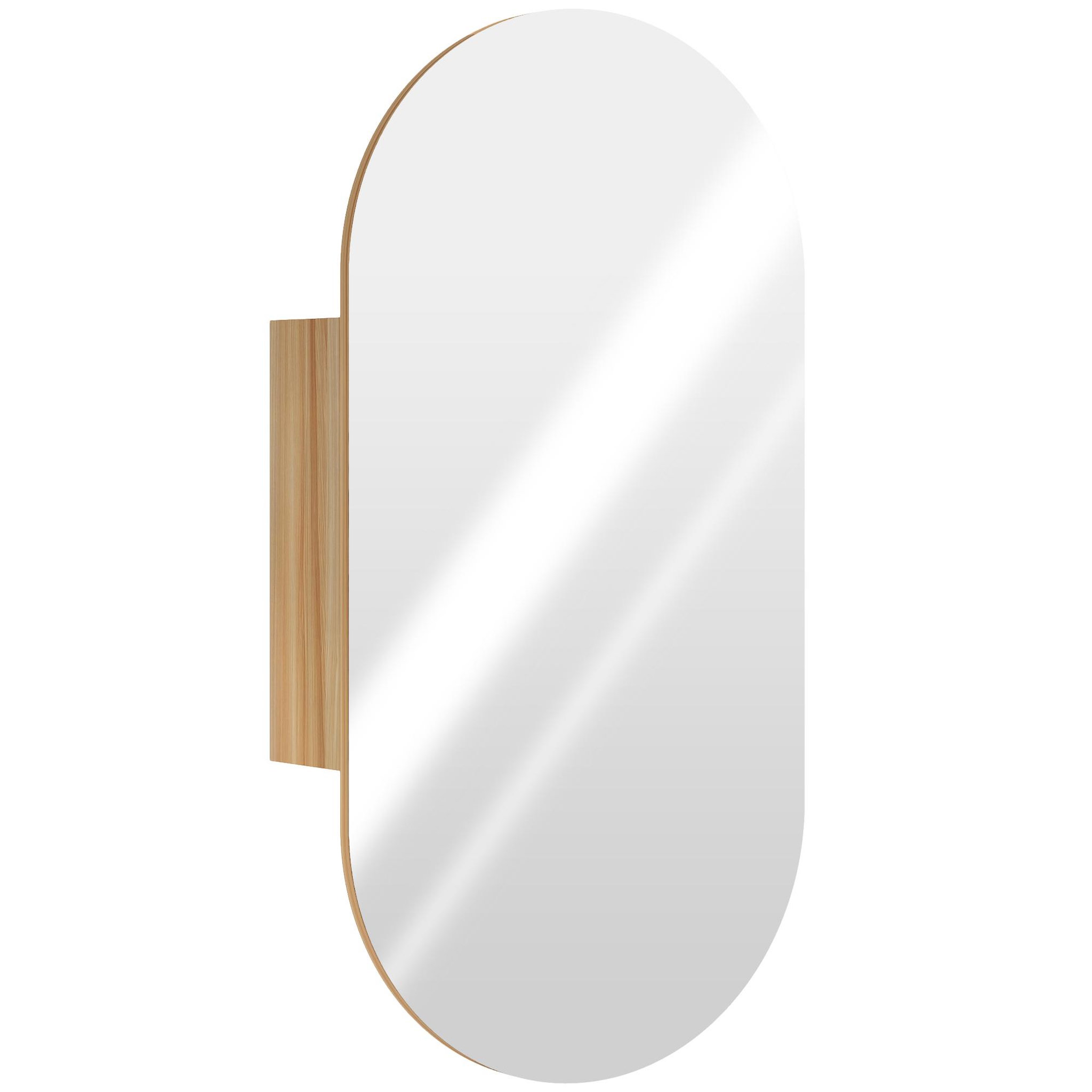HOMCOM Armoire miroir design ovale dim. 45 x 90 cm étagère effet bois clair