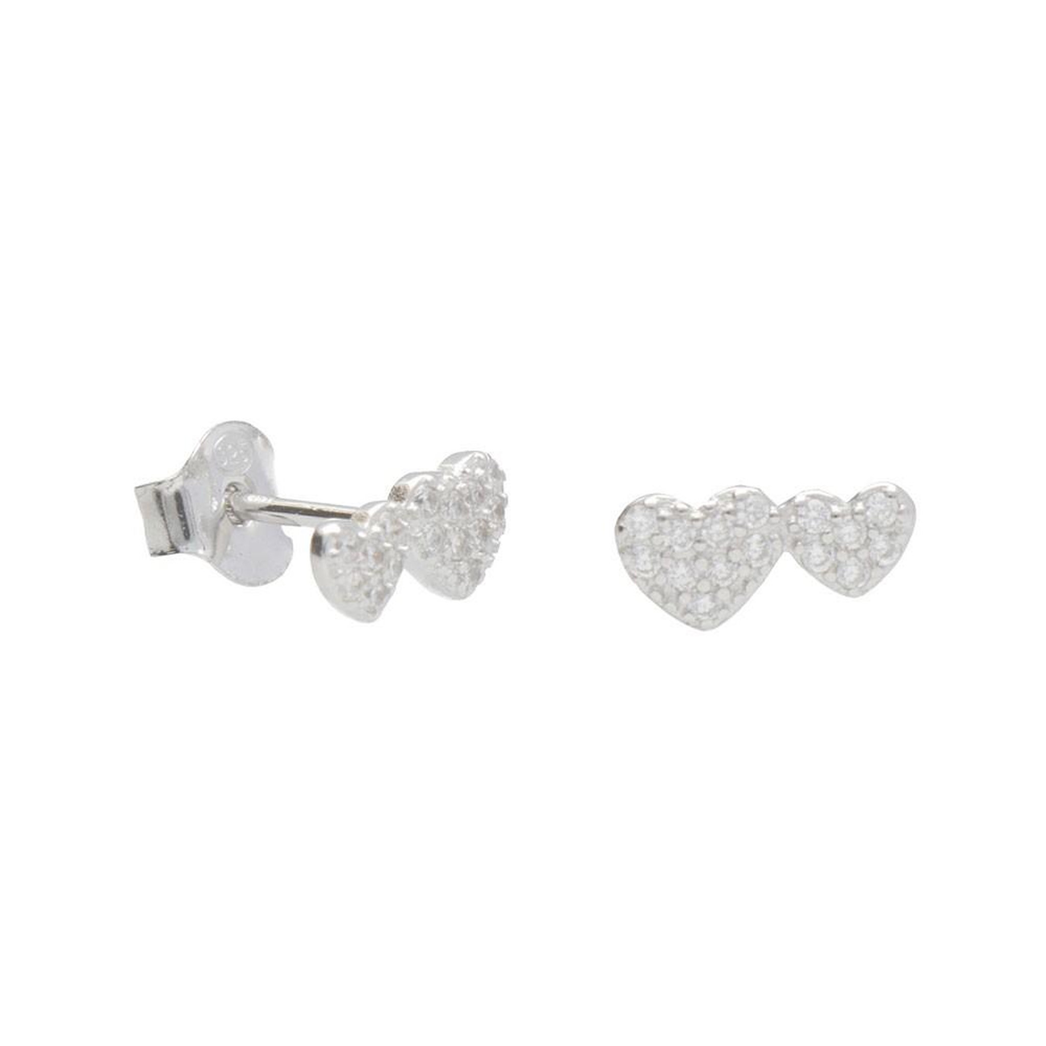 L'ATELIER D'AZUR Boucles d'Oreilles Argent 925/000 Rhodié - Coeurs Pavés de Zirconiums