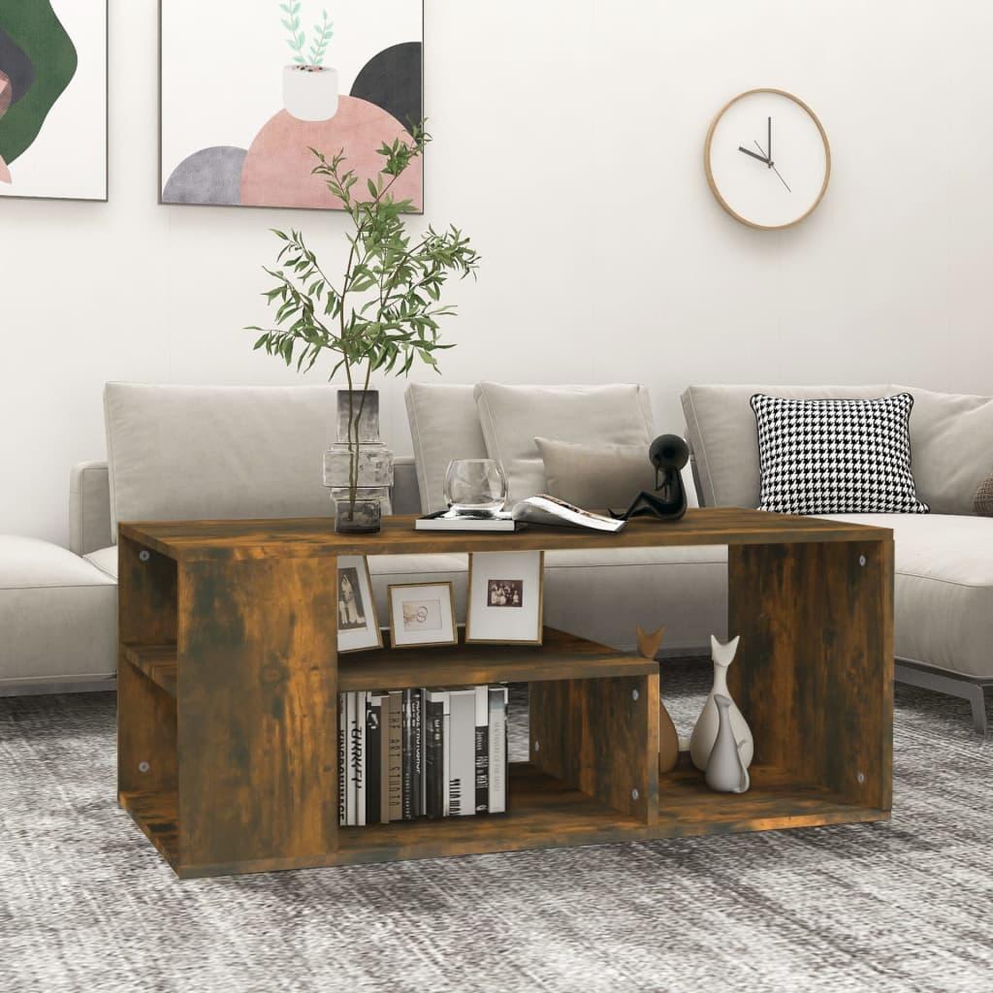 Voir la diapositive 1 : VIDAXL Table basse Chene fume 100x50x40 cm Bois d'ingenierie