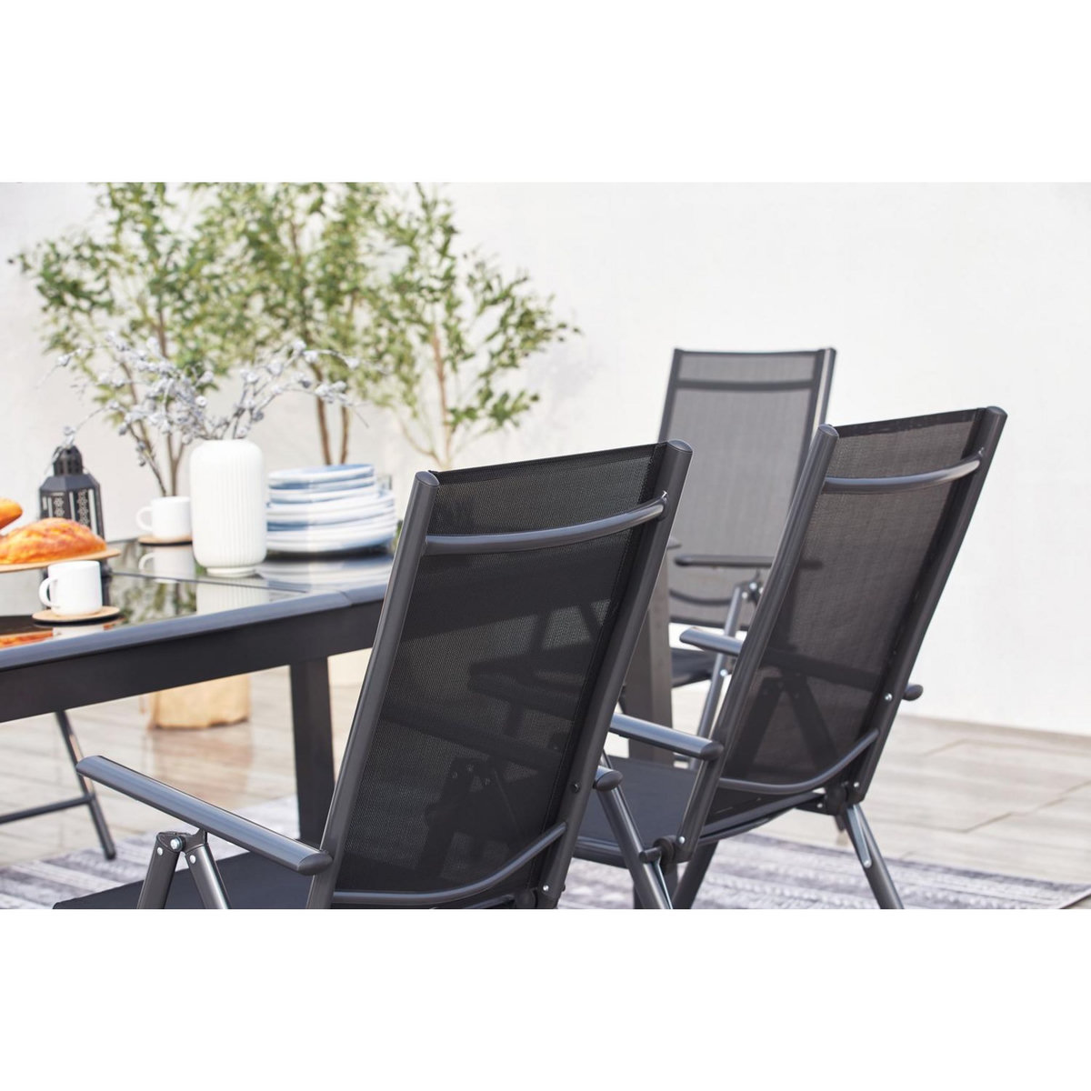 CONCEPT USINE Table de jardin et 6 chaises en aluminium gris RAVENNE