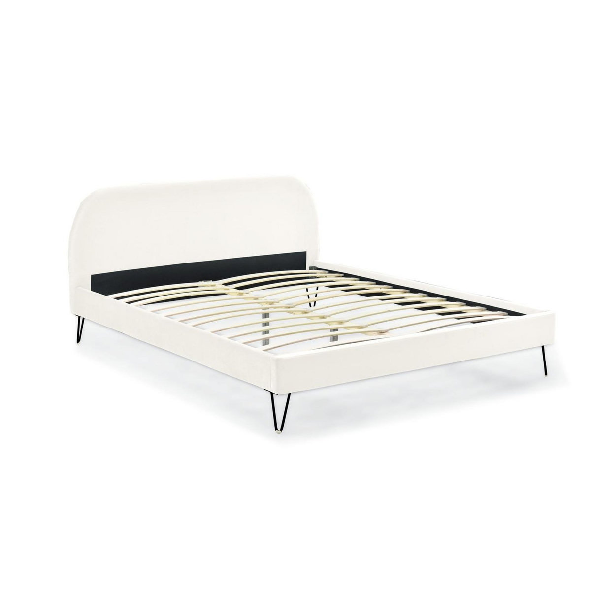 CONCEPT USINE Structure de lit 140 x 190 cm en velours beigeet pieds noirs PHOENIX