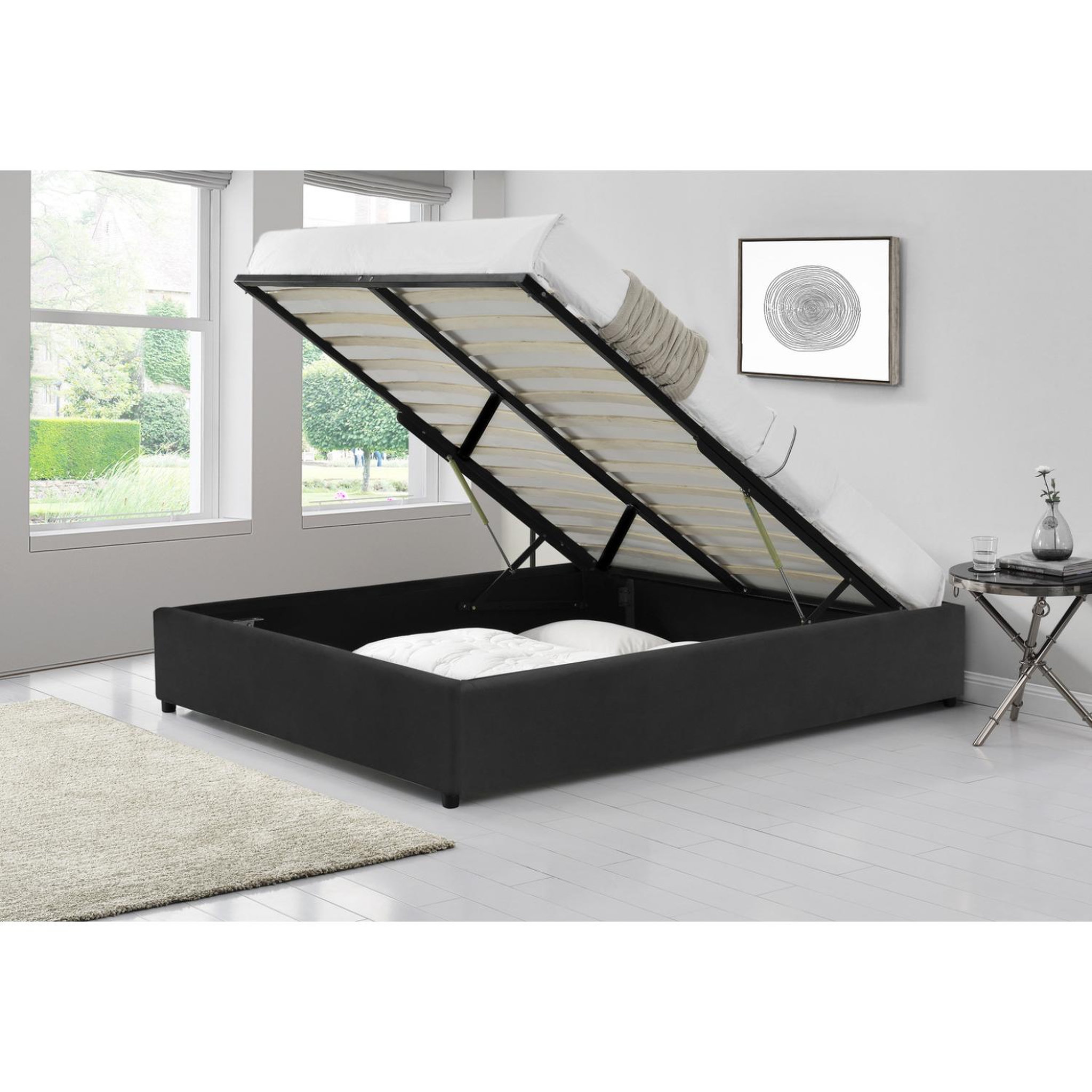 Voir la diapositive 2 : CONCEPT USINE Lit coffre en velours noir 140x190 cm KENNINGTON