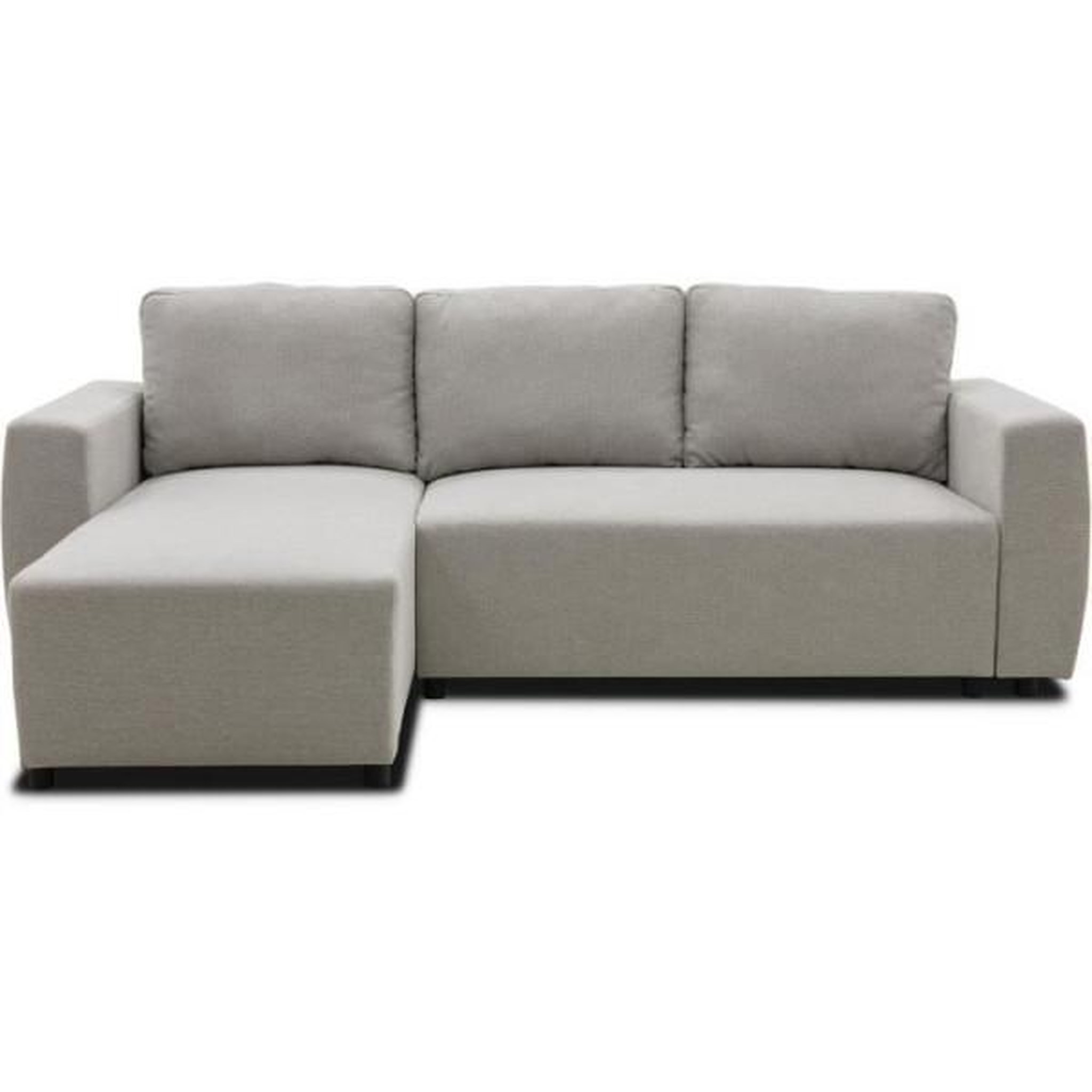 Voir la diapositive 1 : MARKET24 Canapé d'angle convertible réversible 3 a 4 places - PHARELL - Tissu beige - Coffre de rangement - L 224 x P 155 x H 85 cm