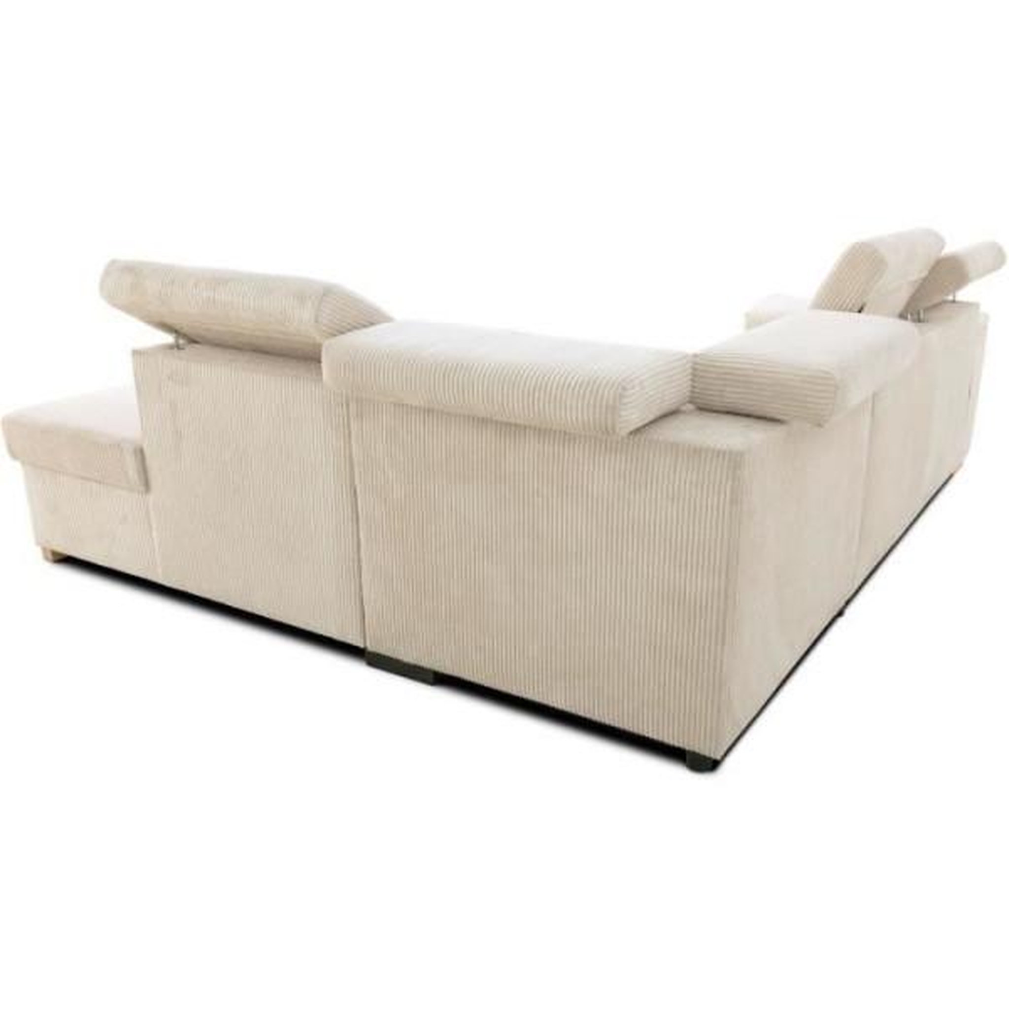 Voir la diapositive 5 : Canapé d'angle convertible réversible 5 places DAYTONA - Velours côtelé beige - Coffre de rangement - L 260 x H 94 x P 216 c