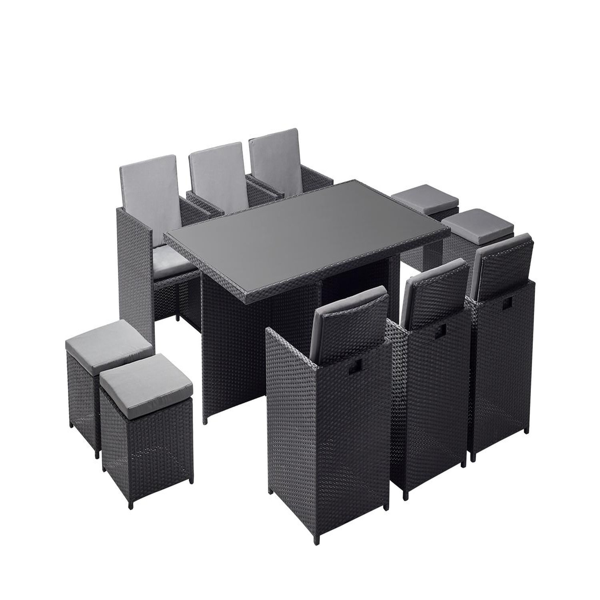 CONCEPT USINE Table et chaises 10 places encastrables en résine noir-gris monaco