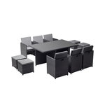 CONCEPT USINE Table et chaises 10 places encastrables en résine noir-gris MONACO