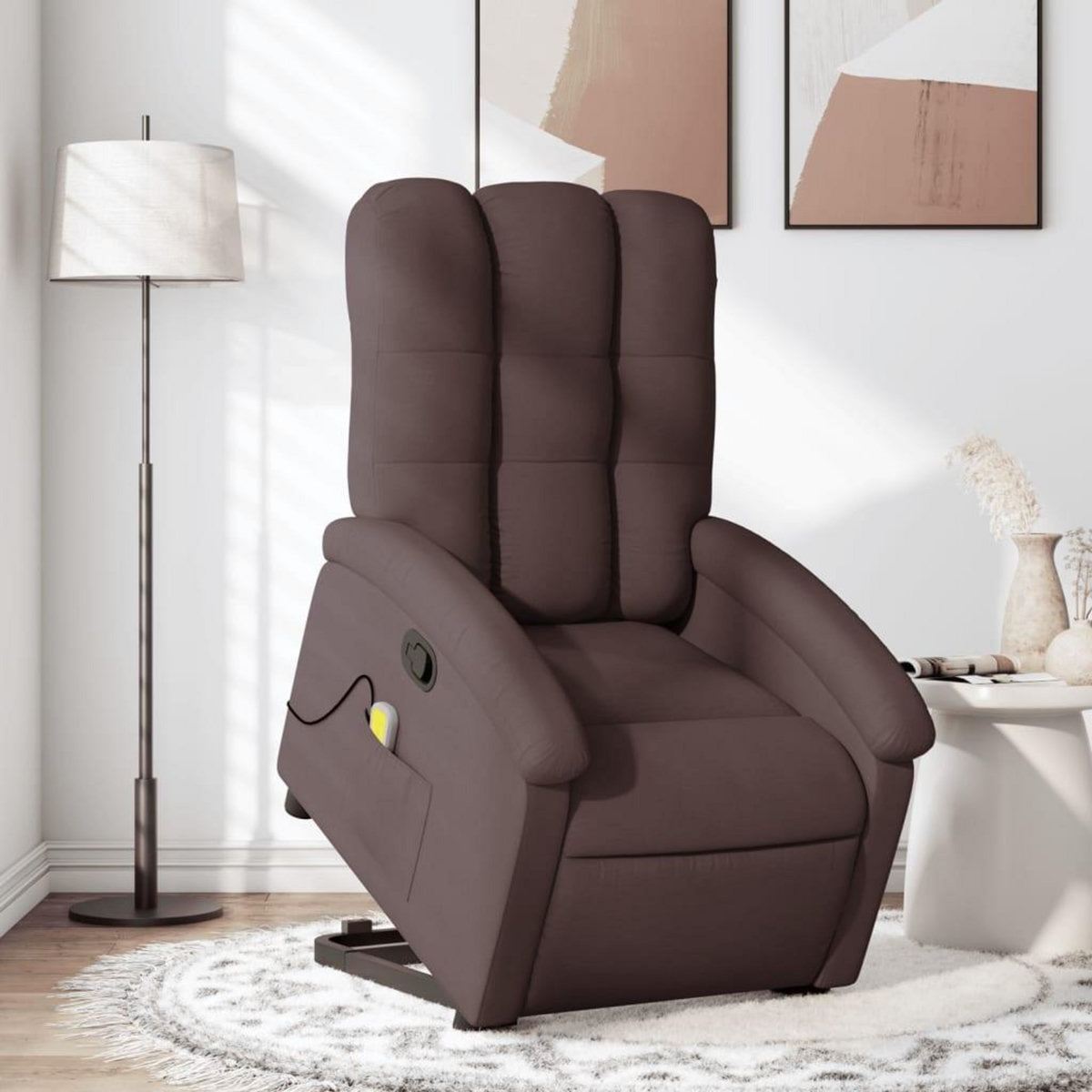 VIDAXL Fauteuil inclinable de massage Marron fonce Tissu