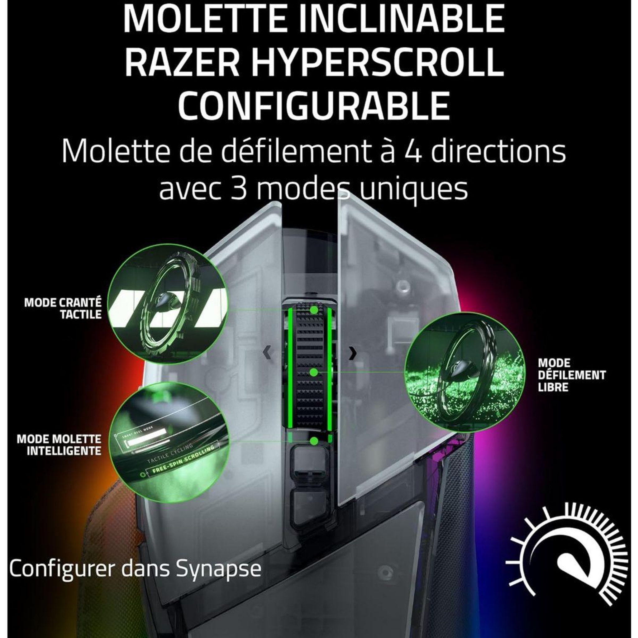 Voir la diapositive 2 : Razer Souris Gamer Sans Fil BASILISK V3 PRO 35K PHANTOM WHITE ED
