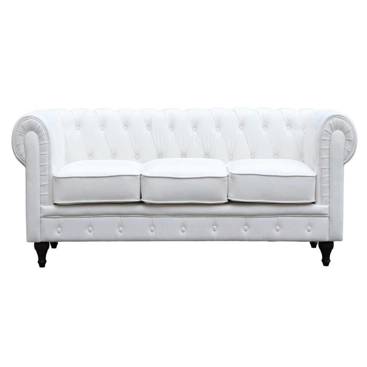 Habitat et Jardin Canapé fixe Chesterfield  Aliza  - 208 x 82 x 70 cm - 3 places - Blanc