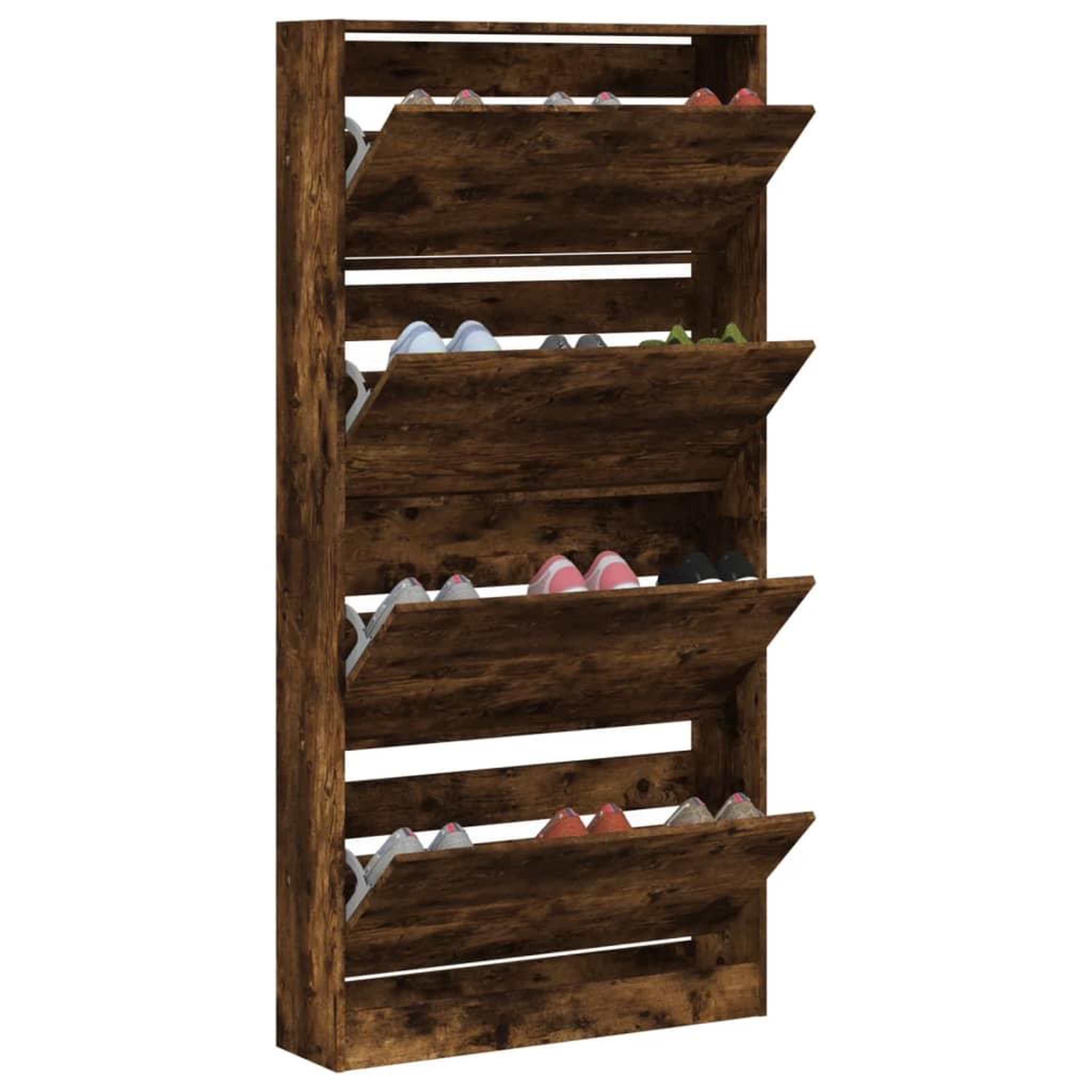 Voir la diapositive 4 : VIDAXL Armoire a chaussures 4 tiroirs rabattables chene fume