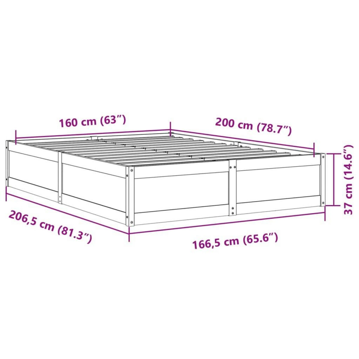 VIDAXL Cadre de lit sans matelas 160x200 cm bois massif de pin