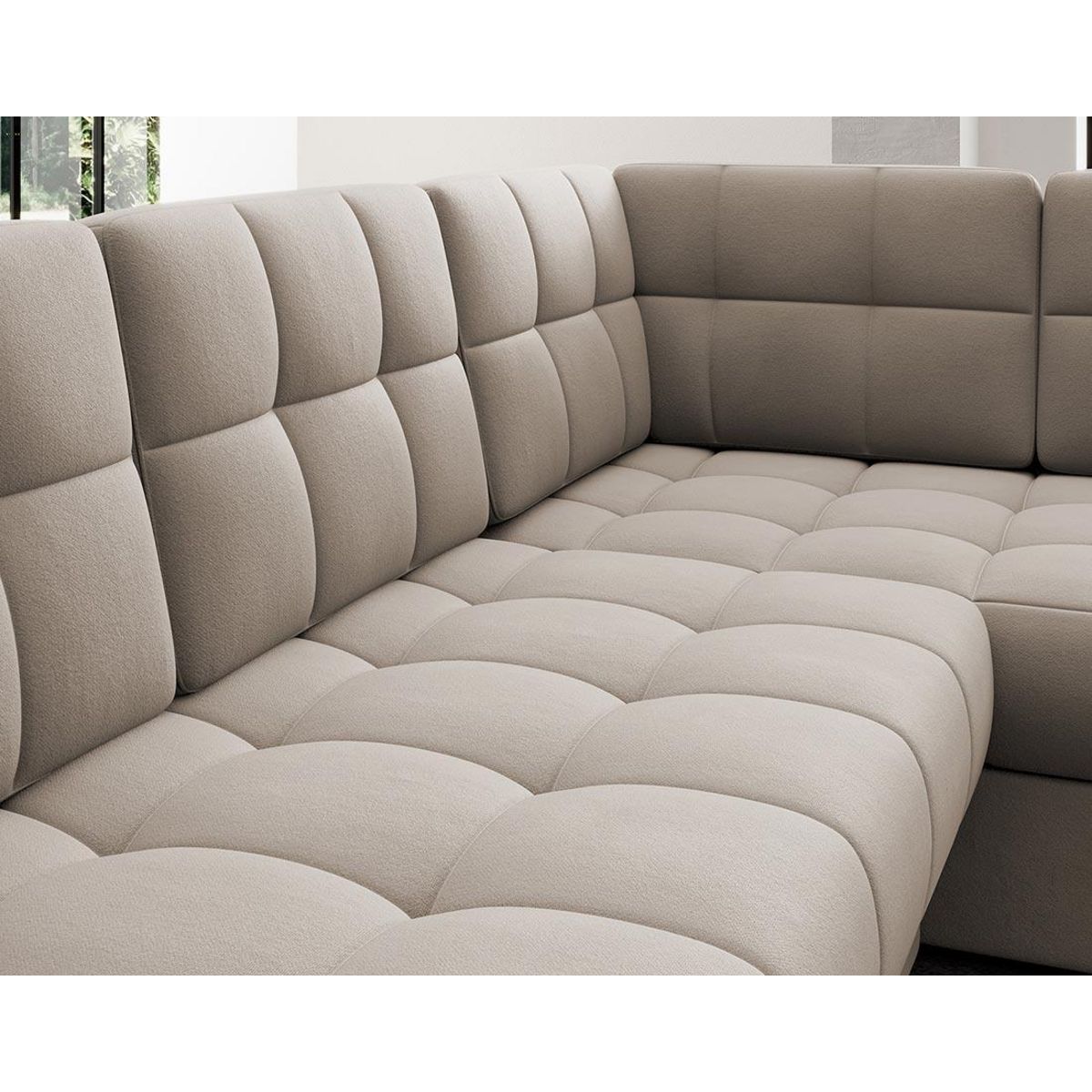 BEST MOBILIER Nappa - canapé panoramique d'angle droit 7 places convertible avec coffre en velours