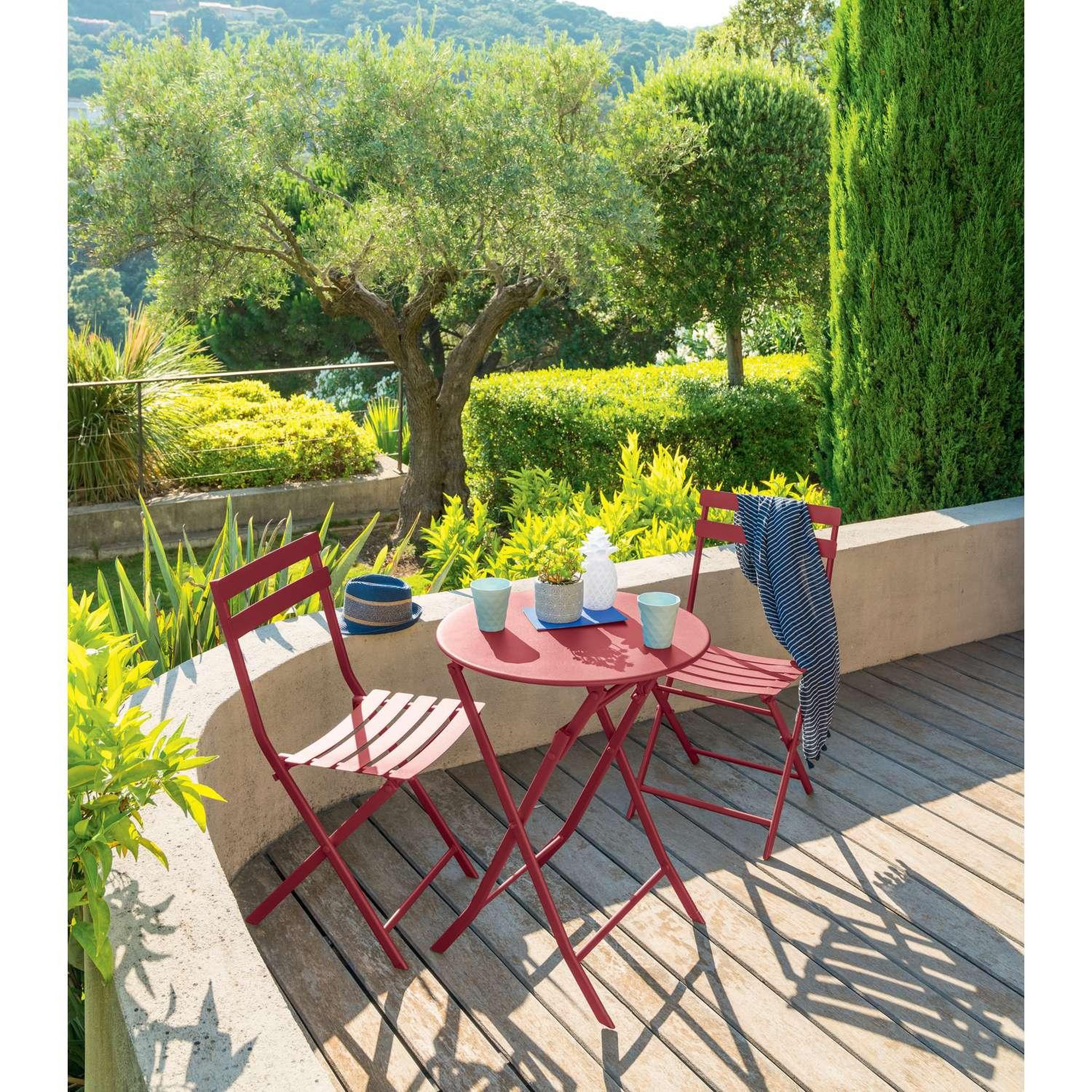Voir la diapositive 2 : HESPERIDE Table de jardin pliante ronde greensboro - 2 places