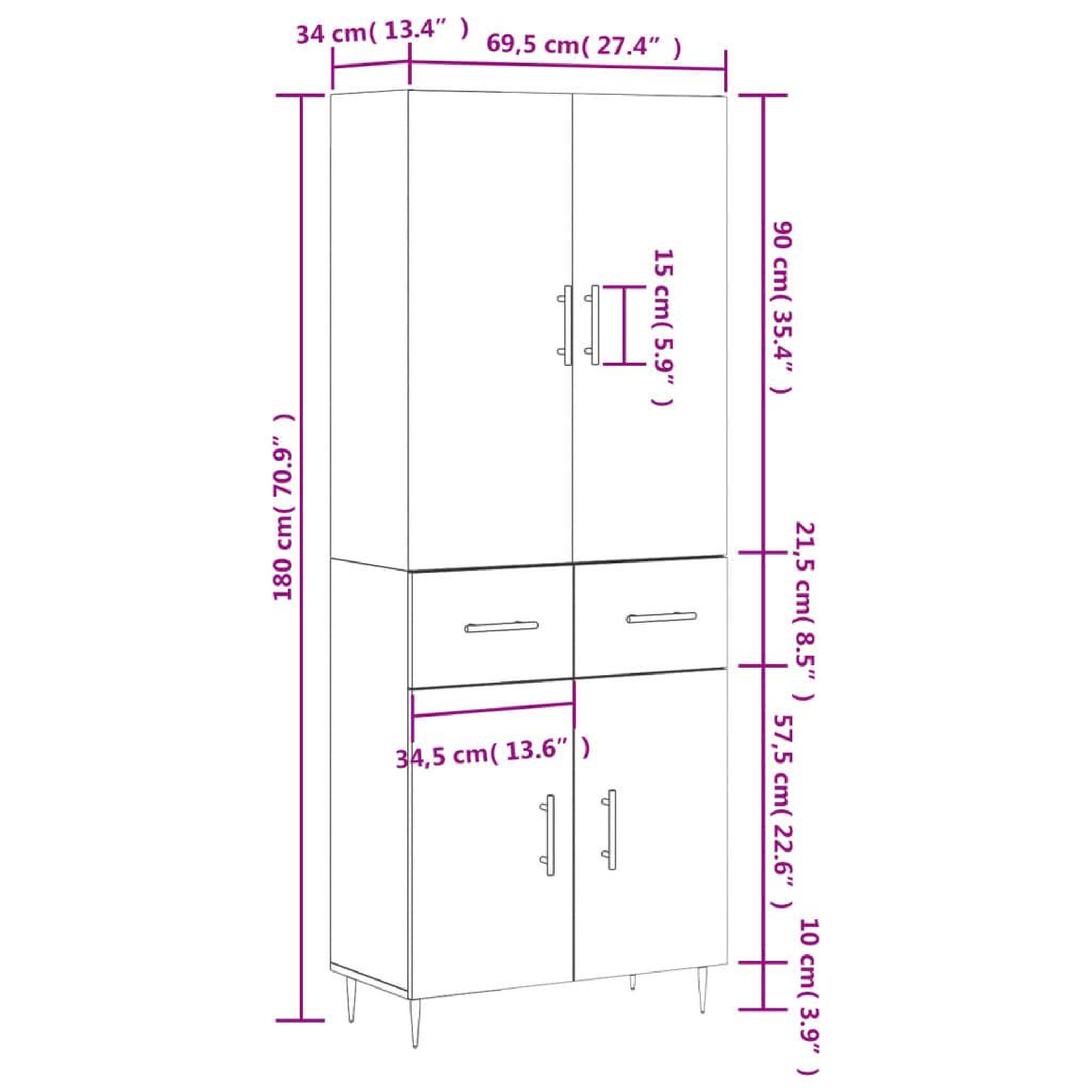 Voir la diapositive 6 : VIDAXL Buffet haut Sonoma gris 69,5x34x180 cm Bois d'ingenierie