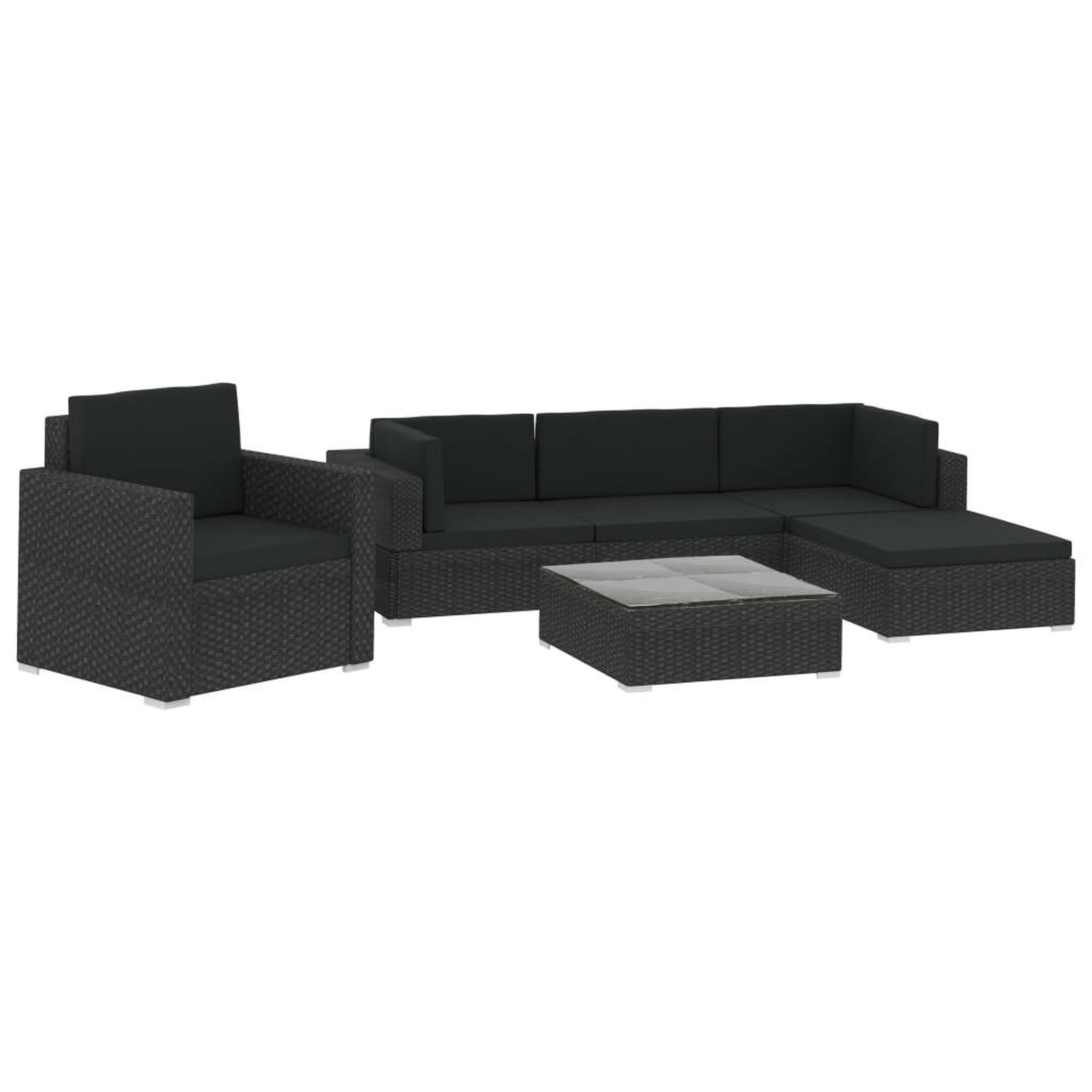 Voir la diapositive 2 : VIDAXL Salon de jardin 6 pcs avec coussins resine tressee noir